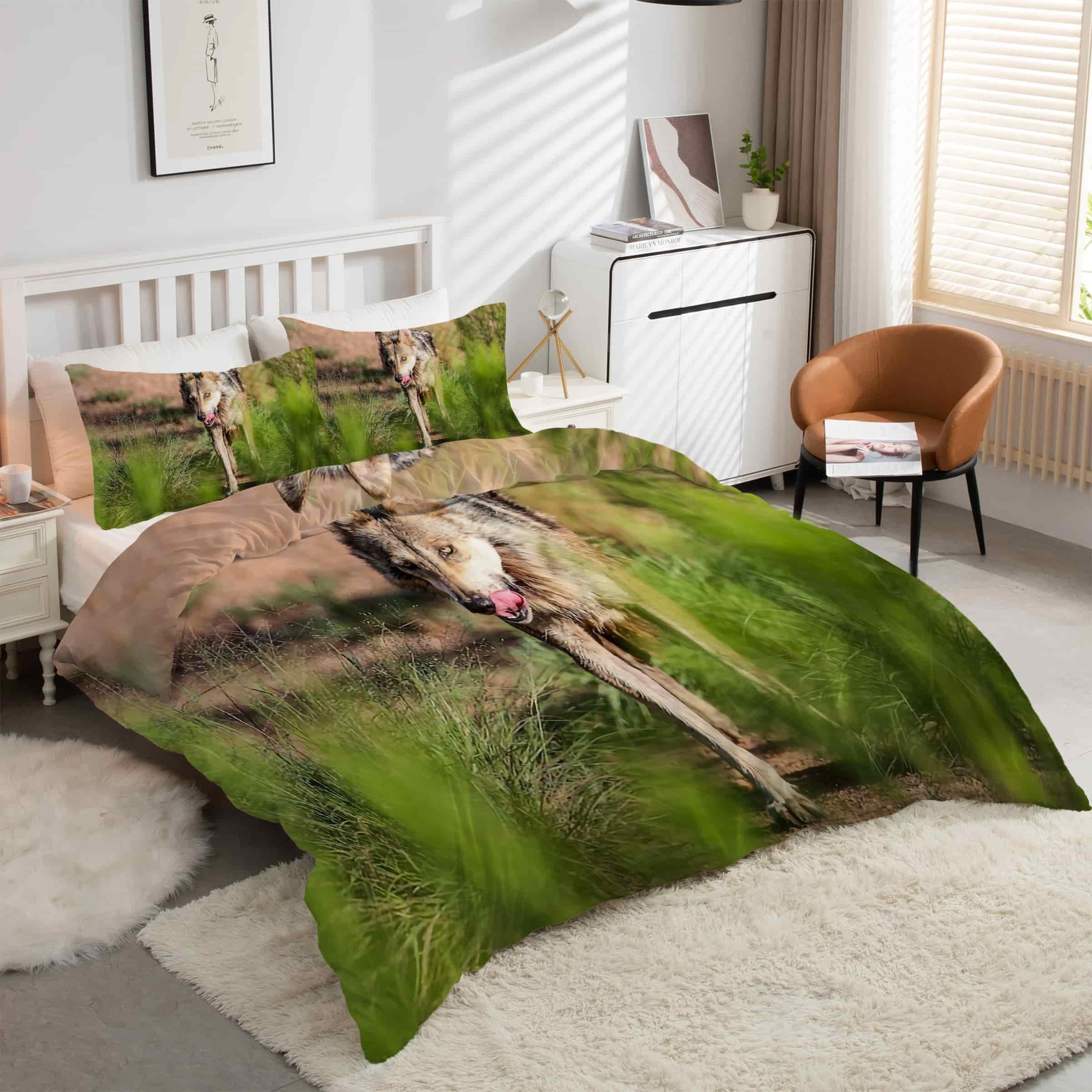 Housse de couette 200x200 loup avec 2 taies d'oreiller en microfibre kK5200