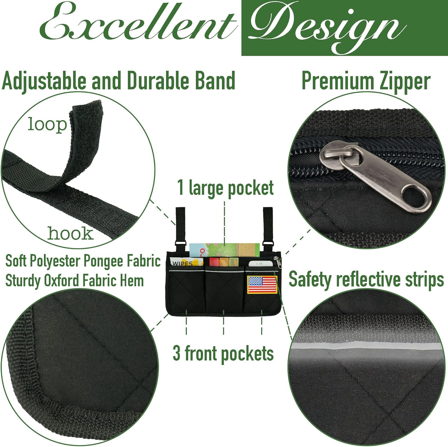 Waydaw Wheelchair Side Bag, Wheel Chair Accessories - Arm Rest Storage Pouch Organizer to Hang on Side, Fits Walkers, Rollators, Scooters, for Men and Women, 2 Packs (Black and Purple Floral) : Health & Household