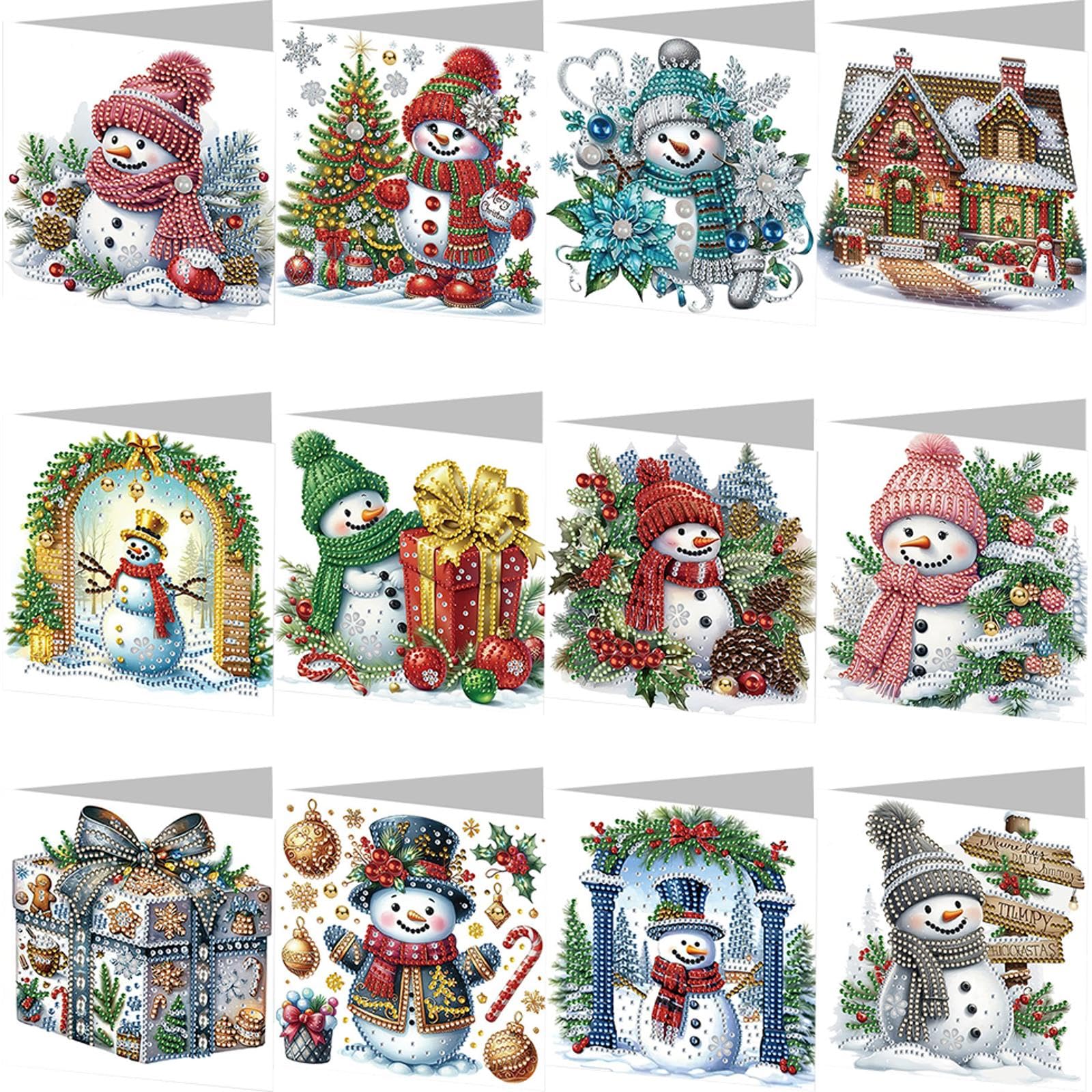 12PCS Diamond Art Christmas Cards DIY Diamond-Painting Greeting Card Set
