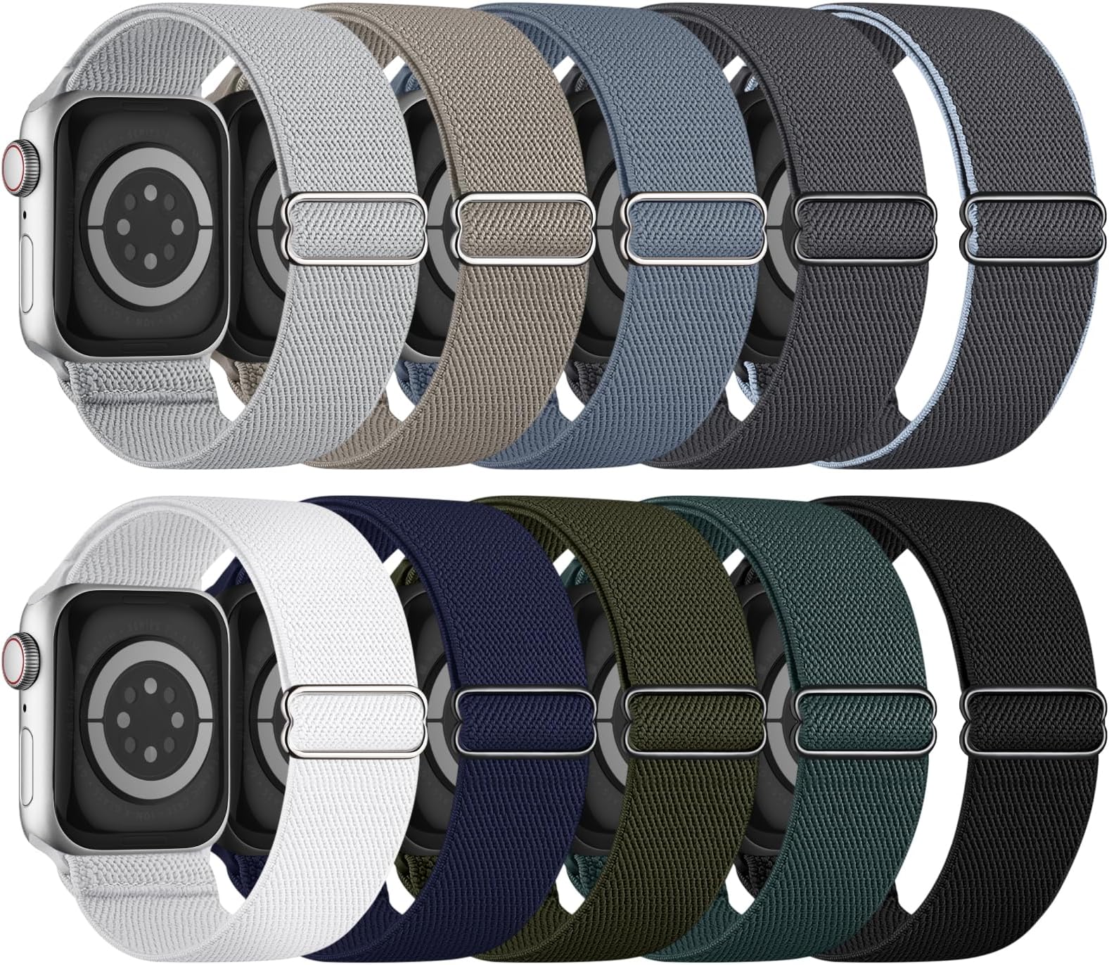 10 Pack Stretchy Bands Compatible with Apple Watch Band 40mm 38mm 41mm 42mm 44mm 45mm 46mm 49mm Women Men, Water-Resistant Solo Loop Elastic Sport Straps for iWatch Series 11 10 9 8 7 6 5 4 3 SE Ultra