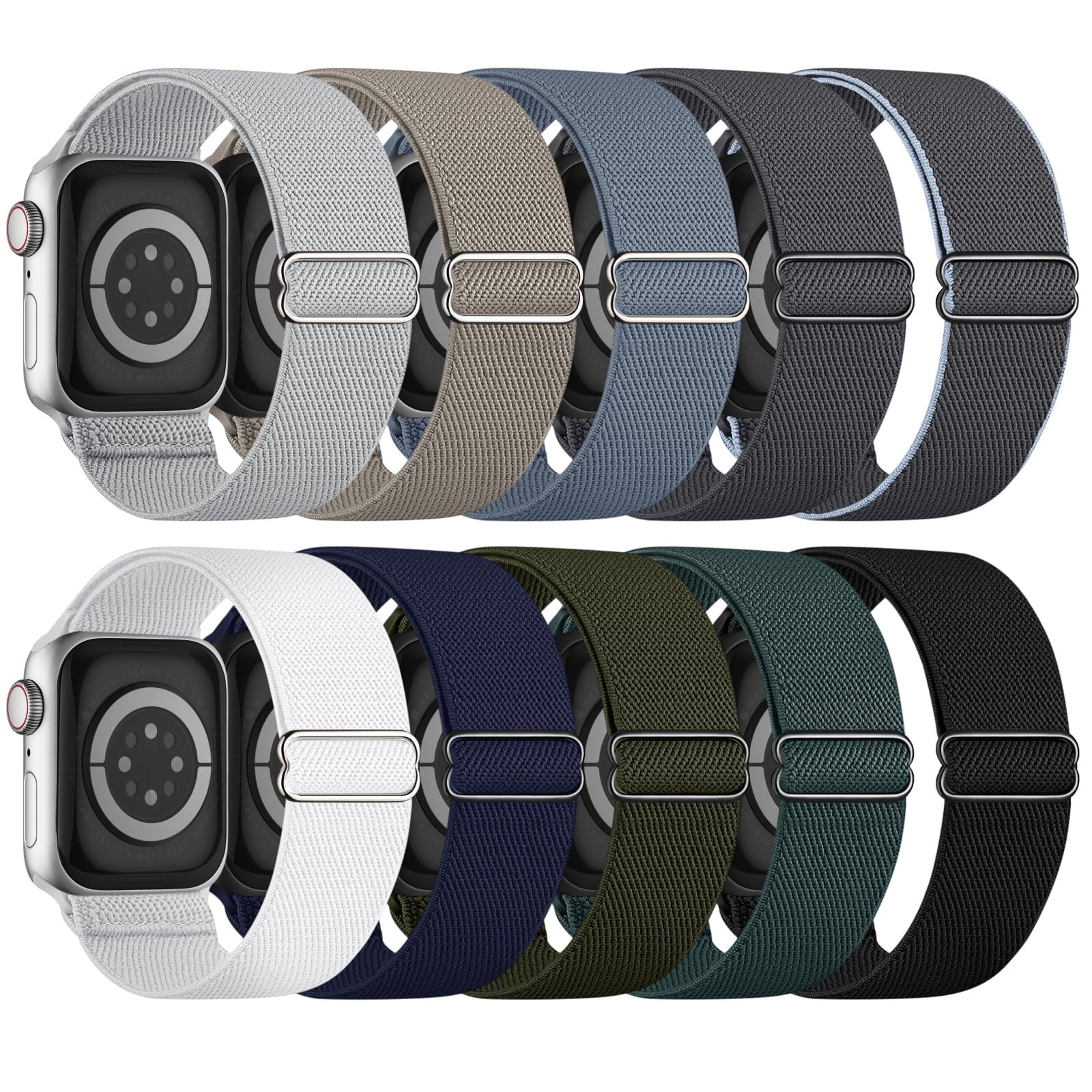 10 Pack Stretchy Bands Compatible with Apple Watch Band 40mm 38mm 41mm 42mm 44mm 45mm 46mm 49mm Women Men, Water-Resistant Solo Loop Elastic Sport Straps for iWatch Series 11 10 9 8 7 6 5 4 3 SE Ultra