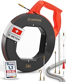Kabeleinziehhilfe 30m – Flexible Einziehfeder und Zugdraht für Leerrohre – Kabelziehhilfe inkl. 5 Adapter – Langlebige Kabel Einzugshilfe für Elektroarbeiten – Hochwertige Einziehspirale - Amazon product rated Grade B