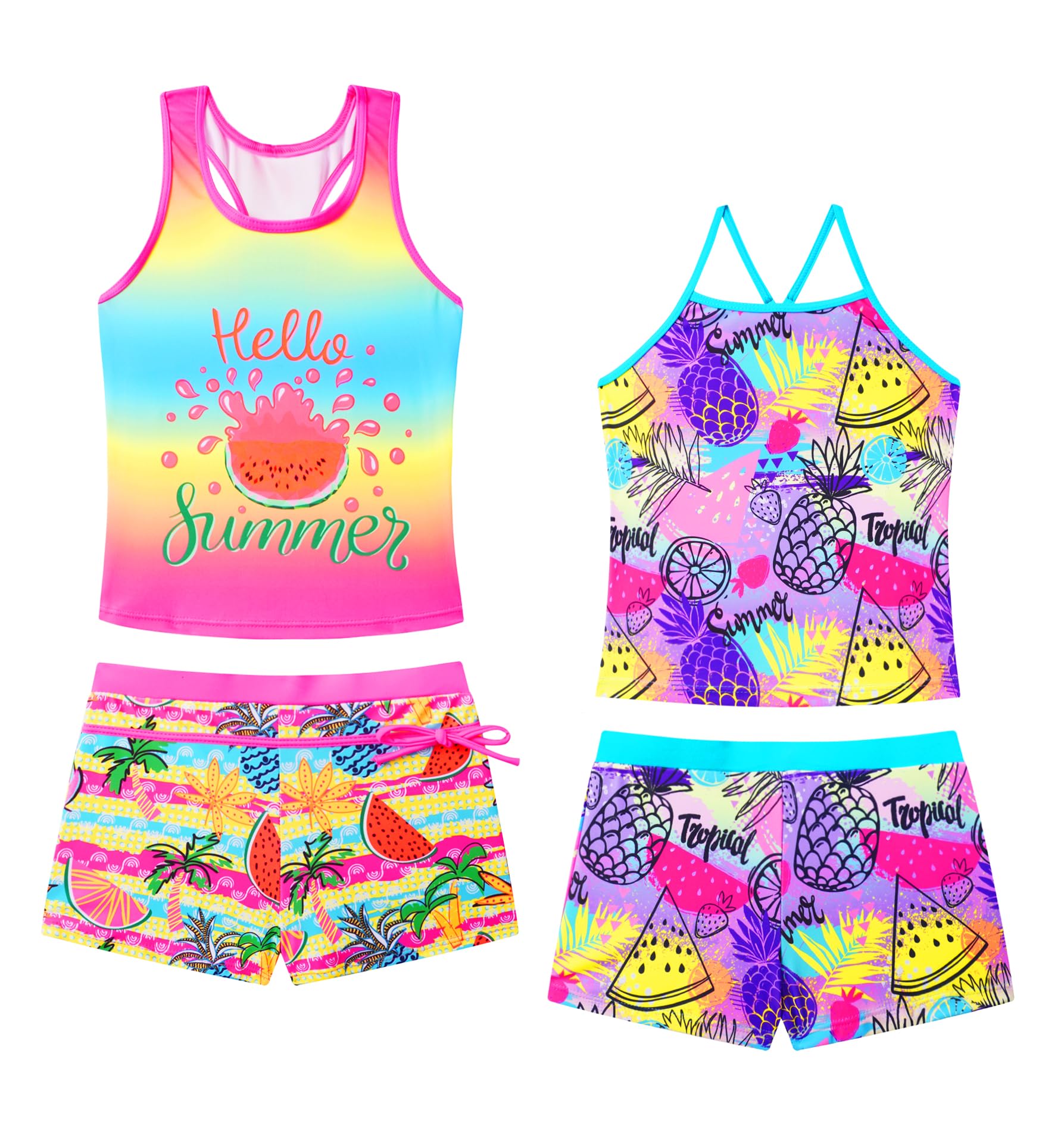 Akokvlar Girls Two Piece Bathing Suit Swimsuit Tankini Swimwear with Boyshort