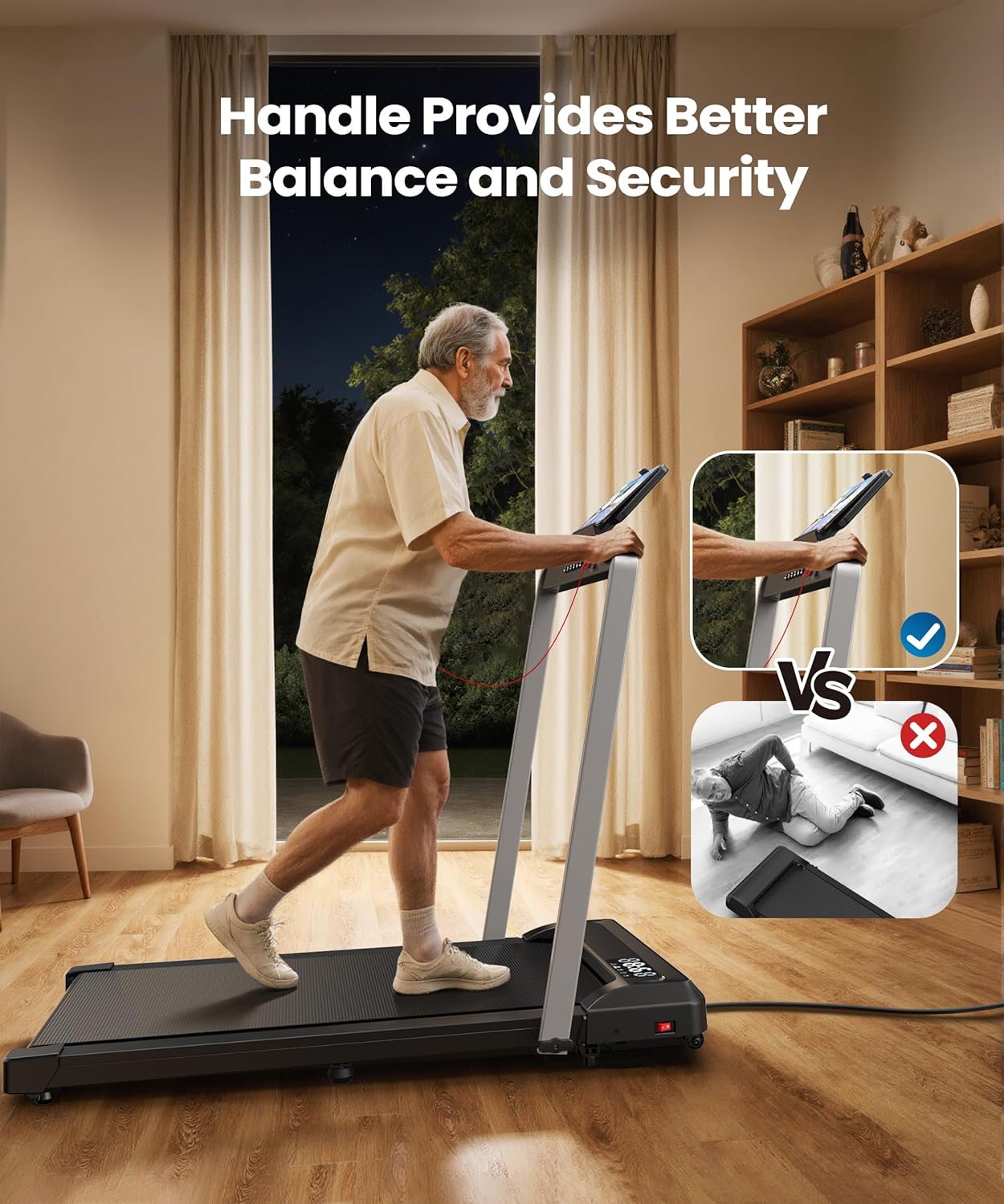 WELLFIT 10% Incline Walking Pad with Handle Bar, Foldable Treadmills for Home and Office, Under Desk Treadmill 320lbs Capacity, 3.0HP Voice Control, Portable Compact for Condo Space Saver Easy to Move - Image 6