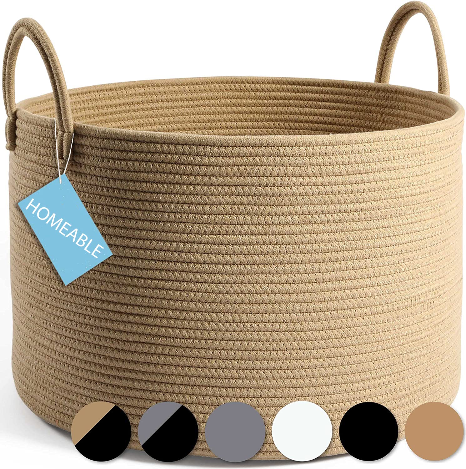 HOMEABLE Large Woven Cotton Rope Storage Laundry Hamper Blanket Storage Hamper, Laundry Hamper, Toy Storage, Nursery Hamper - Decorative Laundry Hamper for Living Room (20x13 inch, Full Honey)-image-4