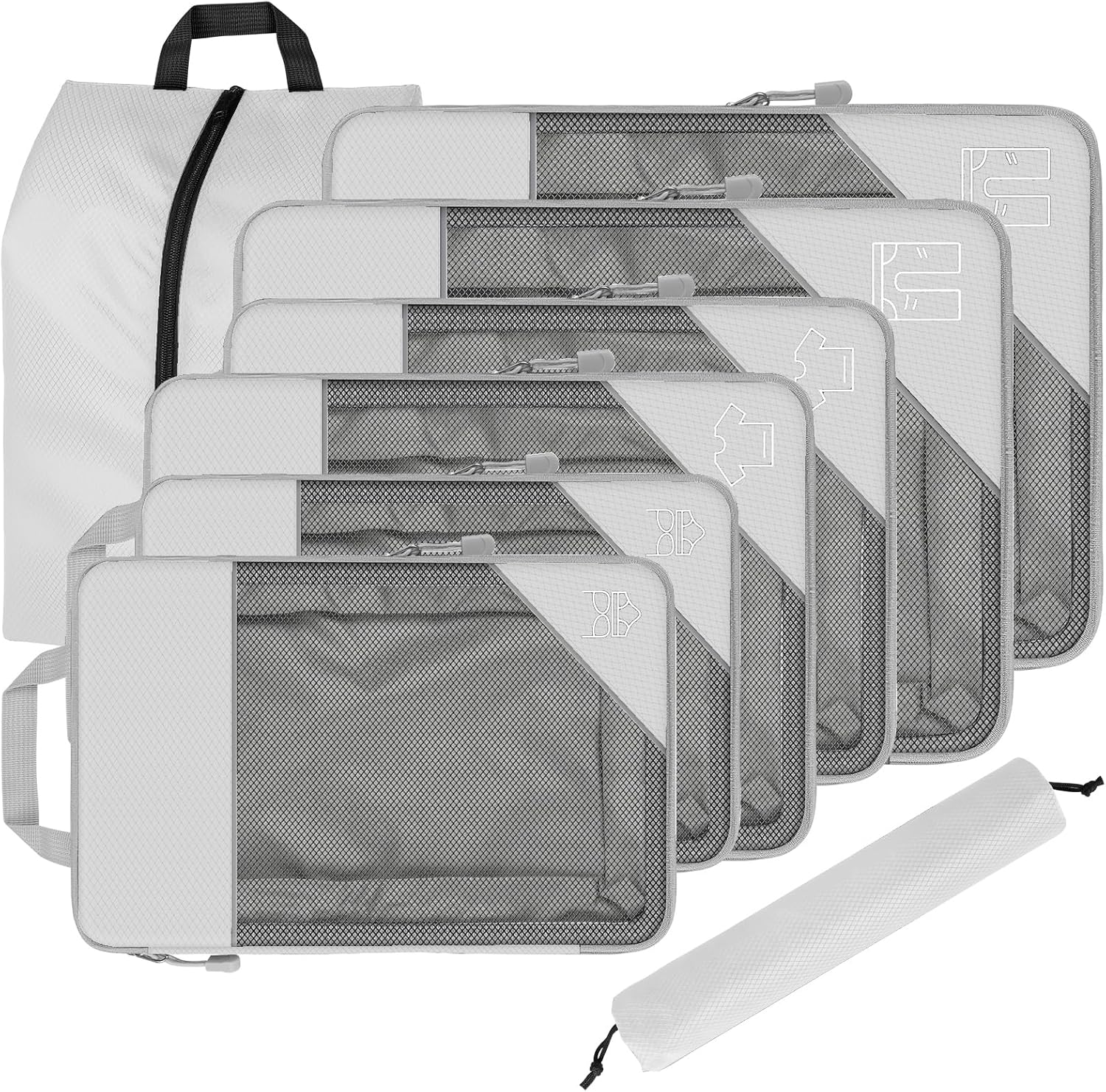 8 Set Compression Packing Cubes for Travel, Expandable Luggage Organizer with Shoe Bag & Laundry Bag - Lightweight Suitcase & Backpack Travel Essentials (Beige)
