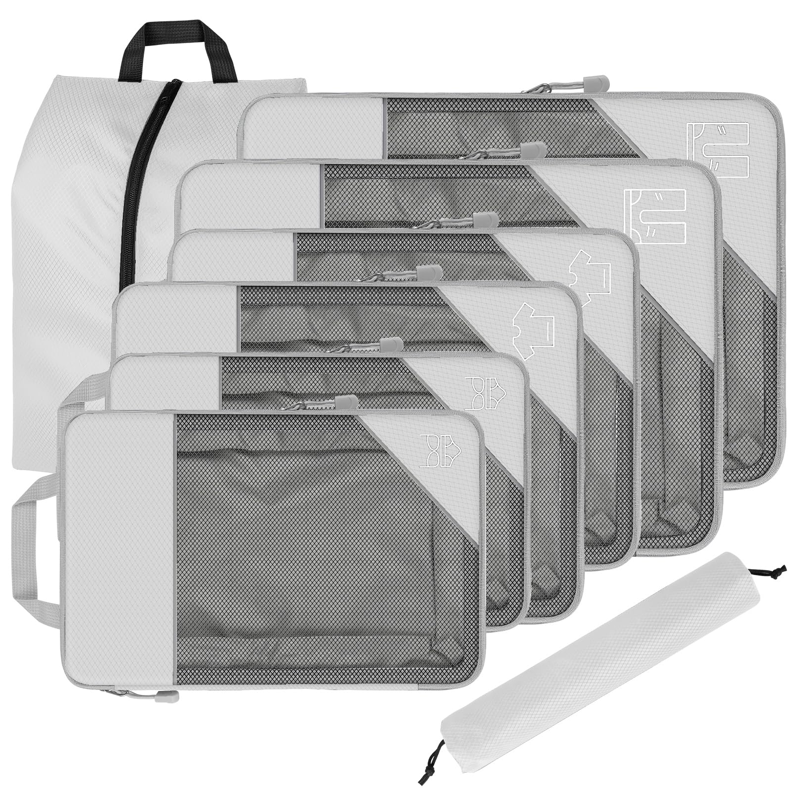 8 Set Compression Packing Cubes for Travel, Expandable Luggage Organizer with Shoe Bag & Laundry Bag - Lightweight Suitcase & Backpack Travel