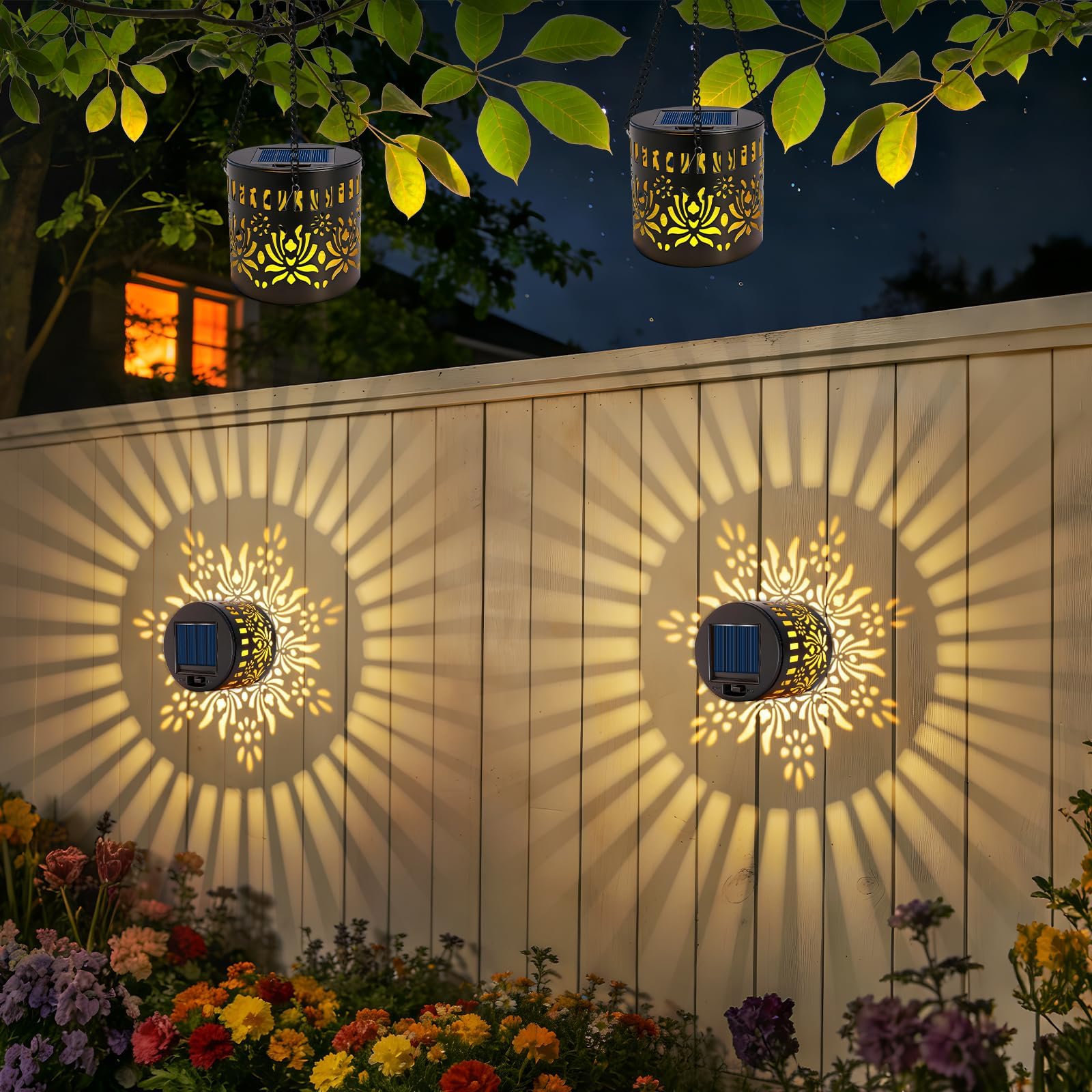 Photo 1 of Forlivese 2 Pack Solar Fence Lights - White Flower Pattern