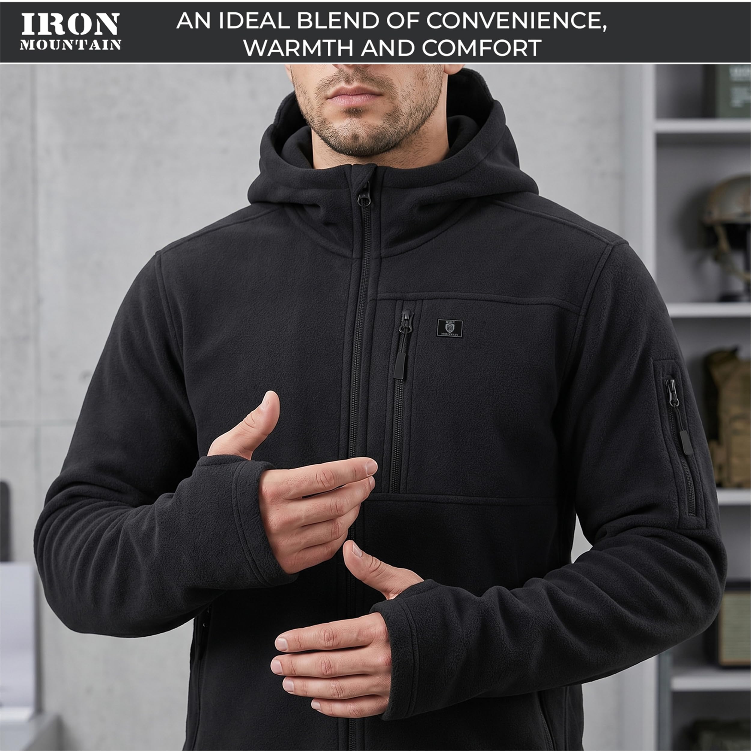 Iron Mountain Sweat à Capuche Homme Zippé Fleece Technique – Hoodie Thermique Coupe-Vent avec Poches Multiples, Sweatshirt Workwear Extérieur Hiver