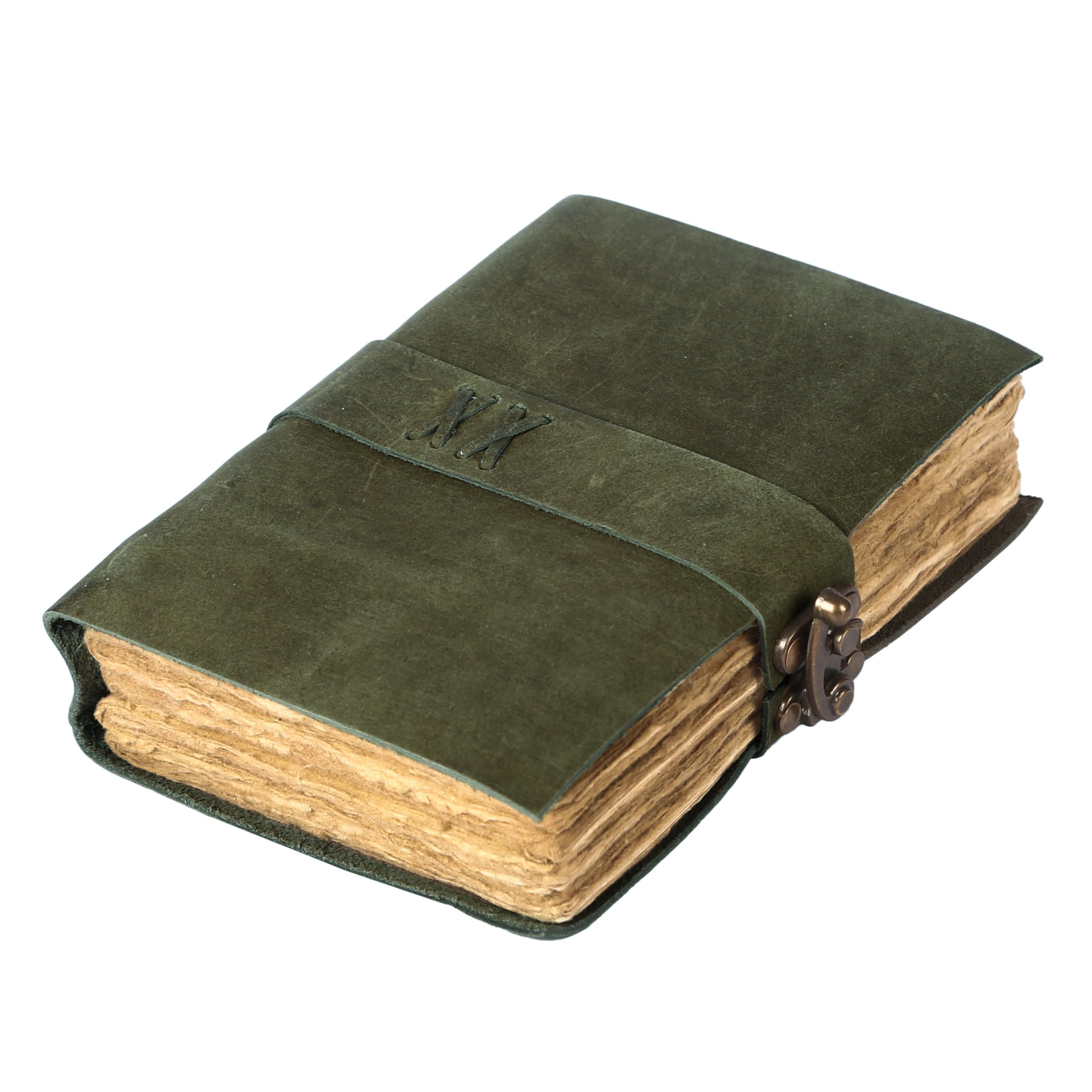 Komal's Passion Leather Vintage-Leder-Tagebuch, handgefertigt, Büffelbüffel-Rand, Papier, gebundenes Tagebuch für Damen und Herren, Vintage-C-Lock-Verschluss, ideal zum Schreiben und Reisen für
