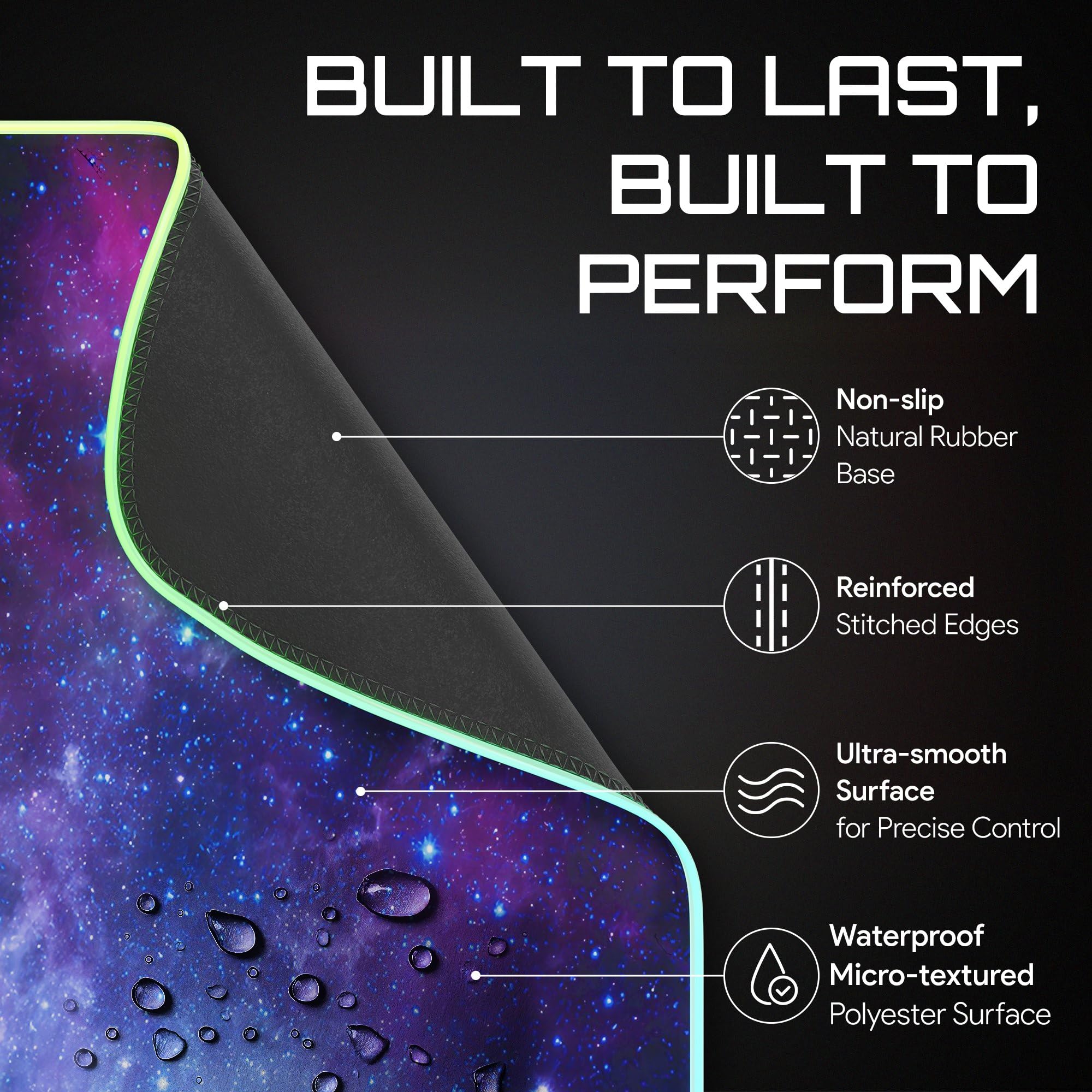 Gerlos RGB Gaming Mouse Pad, Large Extended LED Desk Mat with 12 Light Modes, Non-Slip Rubber Base, Water-Resistant, 31.5×11.8 Inch: Violet