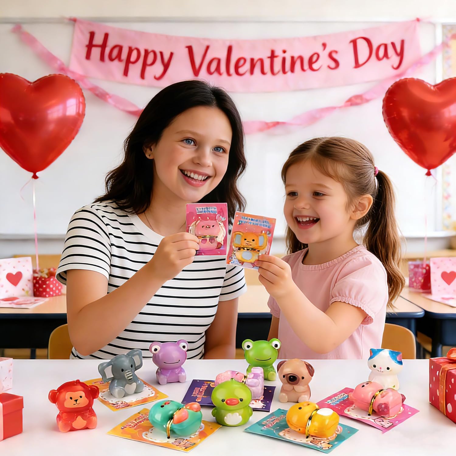 Budbof Valentines Day Gifts for Kids 24PCS Animal Squishy Toys, Slow Rising Stress Relief Toys, Goodie Bag Stuffers, Party Favors for Classroom Prizes
