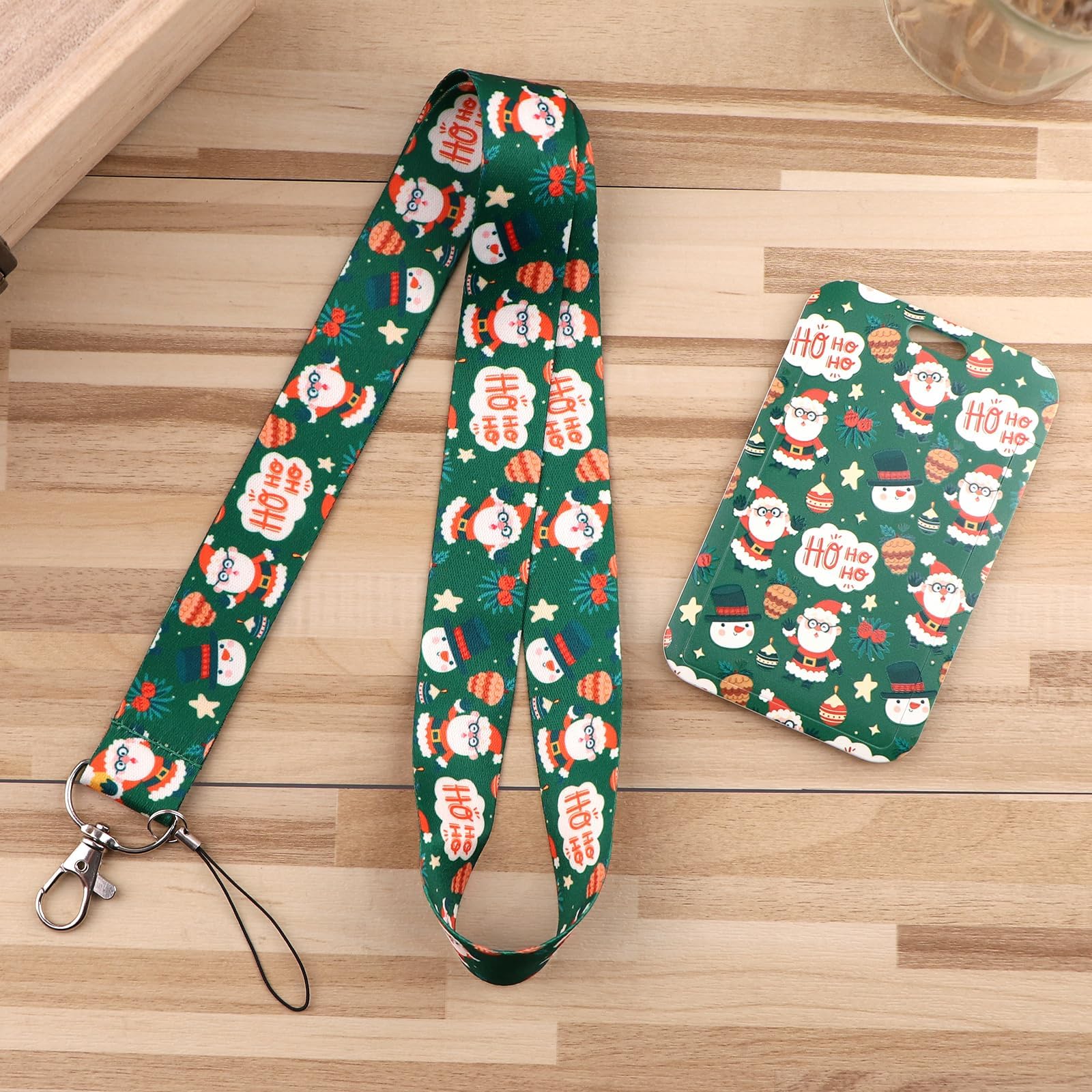 Juanooo Cute Green Christmas Key Lanyard with Card Holder for Girls Women Men Kids Kawaii ID Badge Lanyard for Keys ID Holder for Teachers Students(Santa) - Image 3