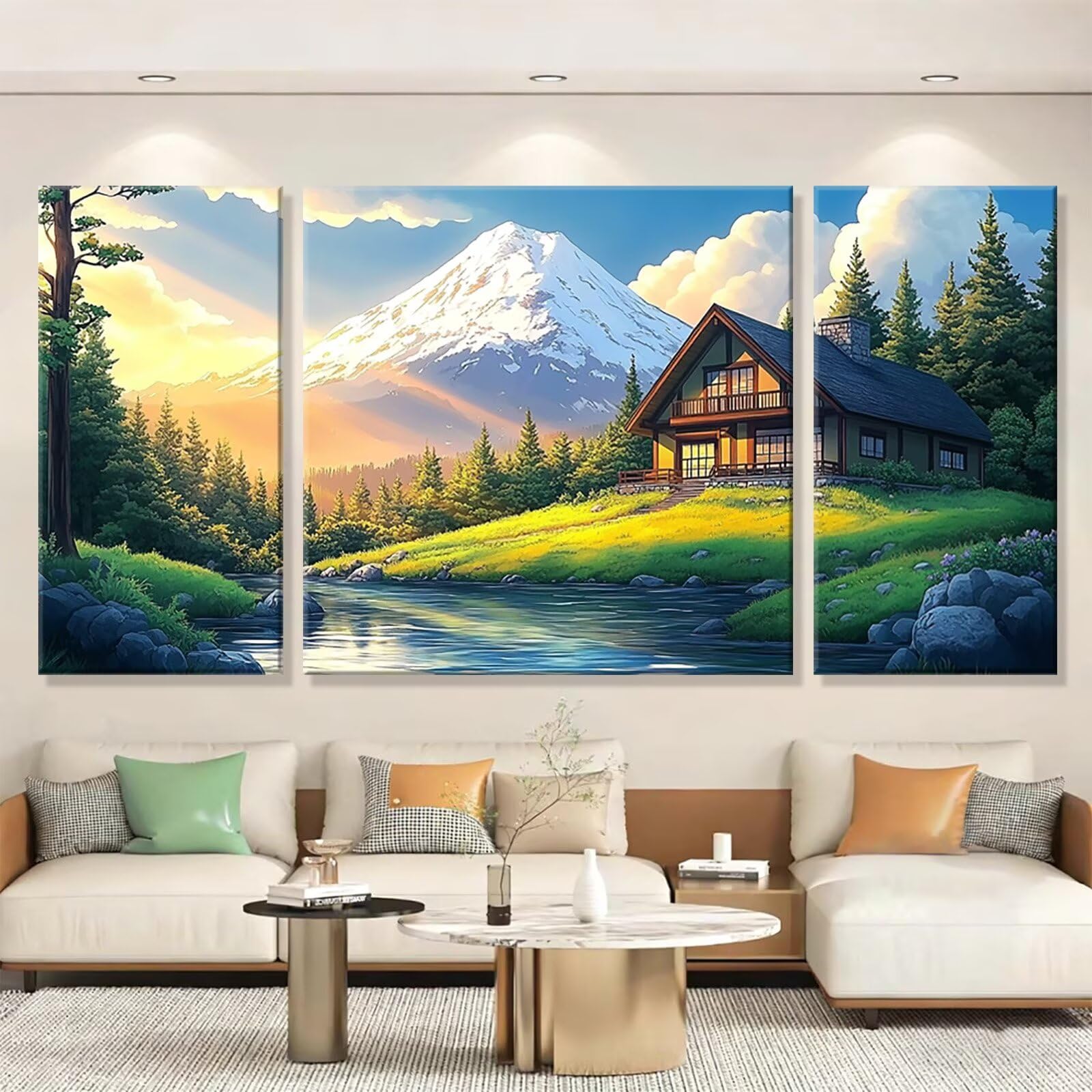 3 Pezzi Dipingere con i Numeri adulti, Paint by Numbers Foresta Cabina(2), Kit Lavoretti Creativi, Kit di Pittura Acrilica Fai-da-Te, con Pennello, Decorazioni Casa 70x140cm (Senza Cornice) y1s-796