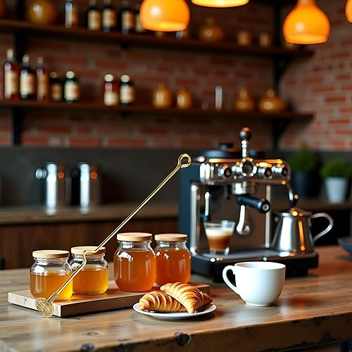 Miniatura 5 de 1 barra de miel y jarabe, agitador de café de acero inoxidable, varita de panal para contenedor de tarro de miel (dorado)