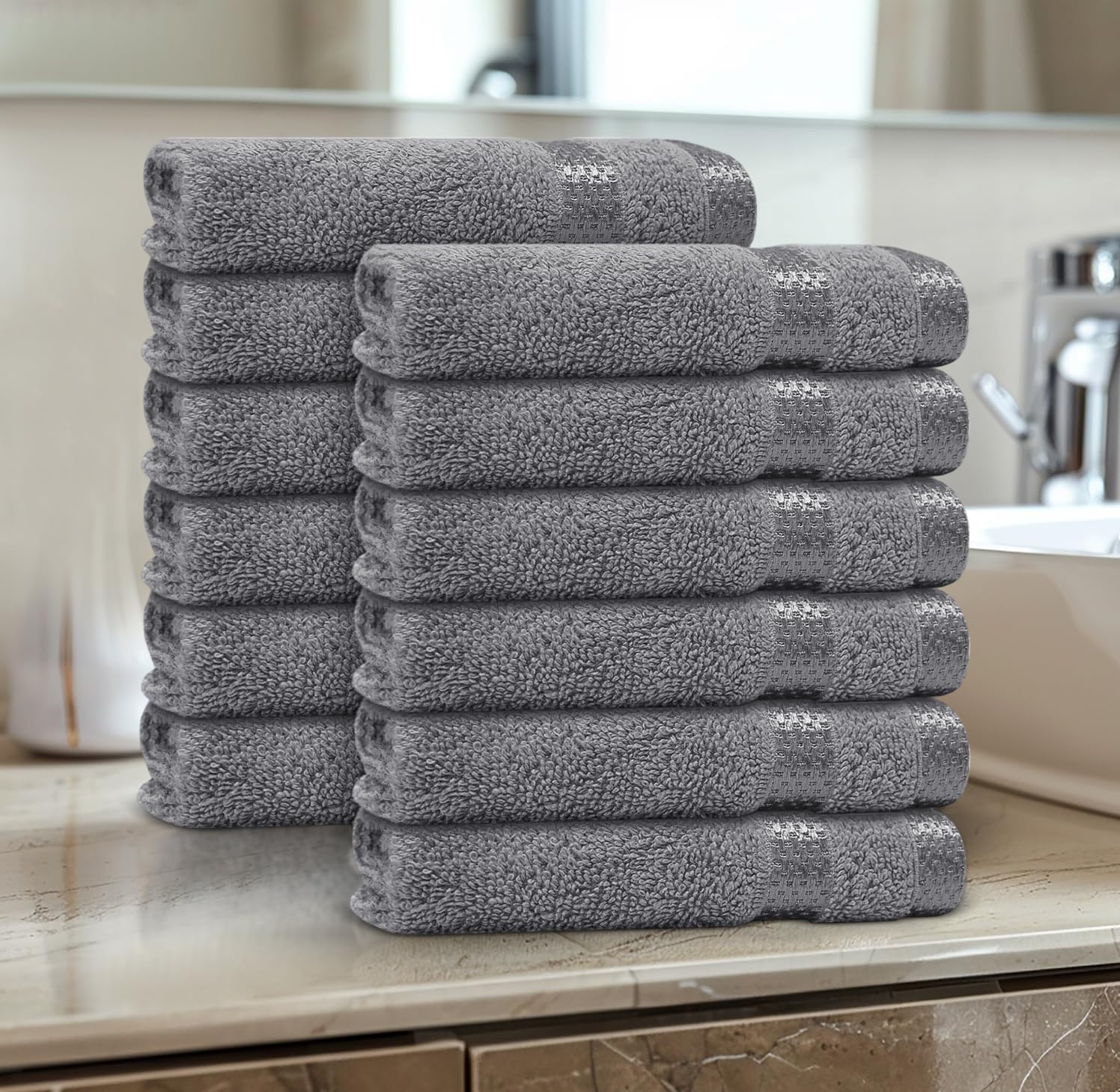 Casabella 12 Pack Flannel Face Cloth - 100% Cotton Face Towels Soft & Absorbent Super Quality Washcloths 30x30CM, Fingertip Towels for Makeup Removal & Cleansing - Silver Face Cloth