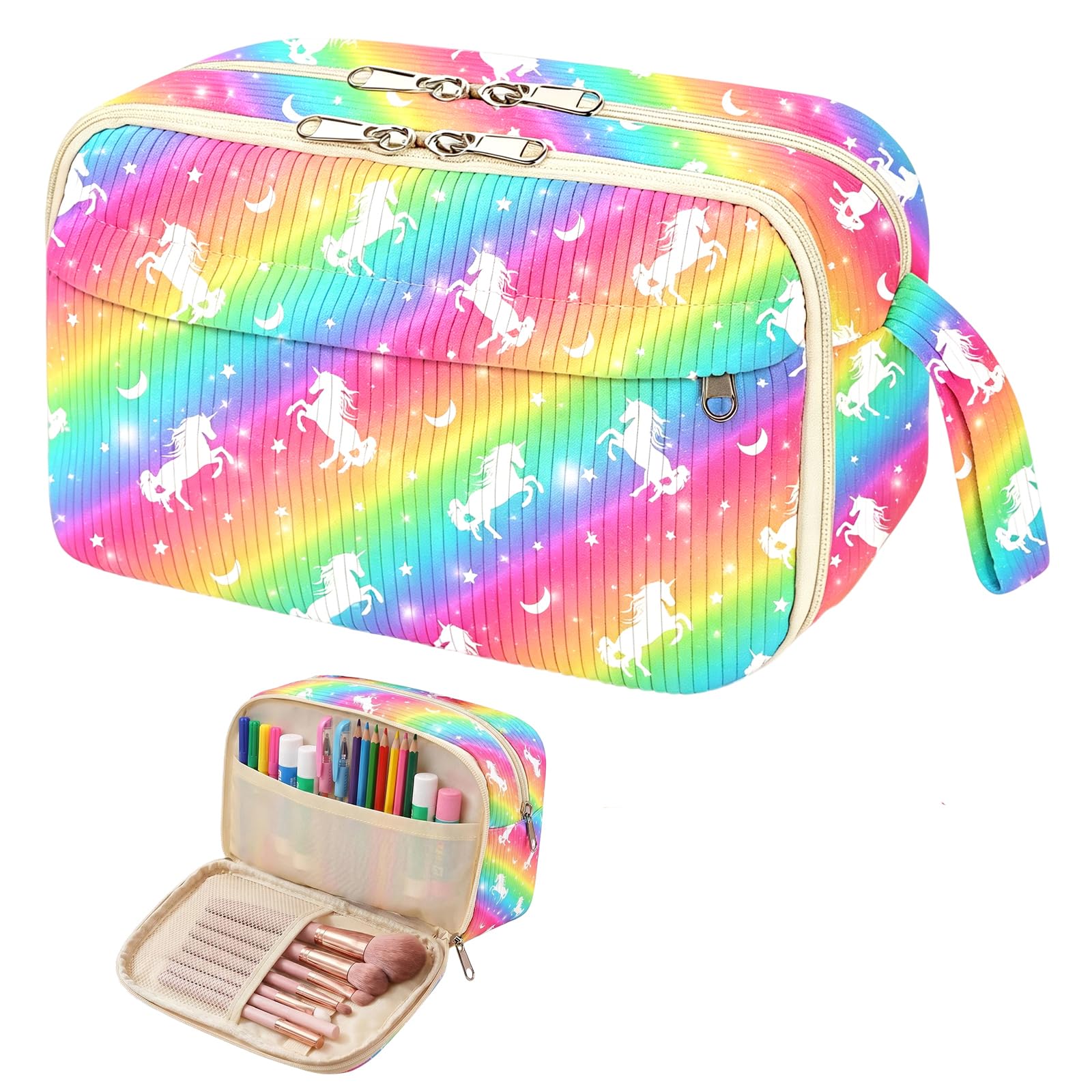 AuSletie Pencil Case,Large Corduroy Pencil Case with Compartments for Girls,Teenagers,Adults,Aesthetic Personalised Pencils for School and Office