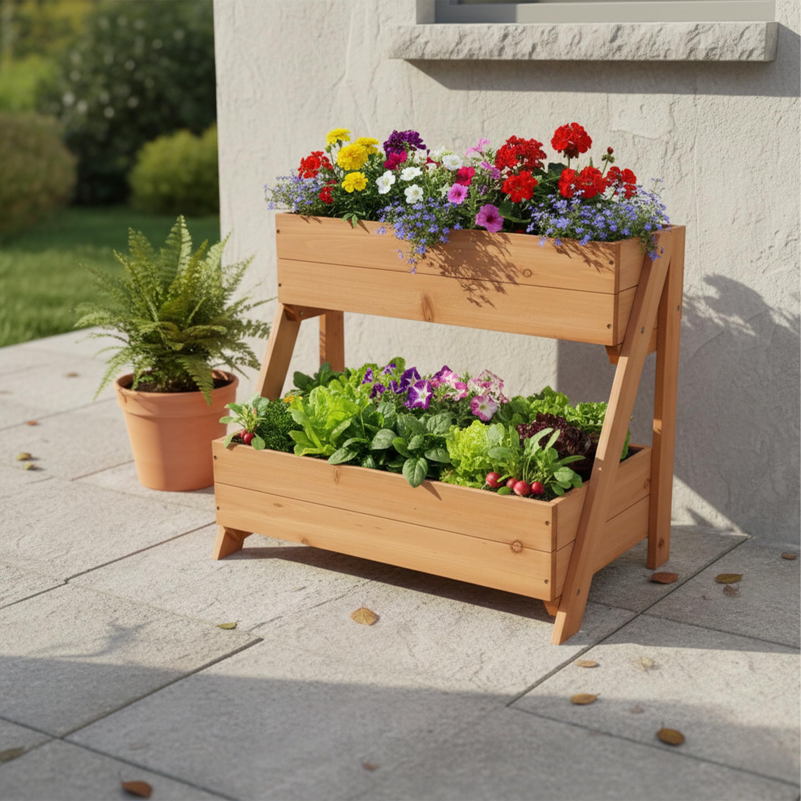 Relaxdays Jardinière Verticale, 2 bacs, H x l x P 51,5 x 62,5 x 44 cm, Sapin, Orange, Balcon et terrasse