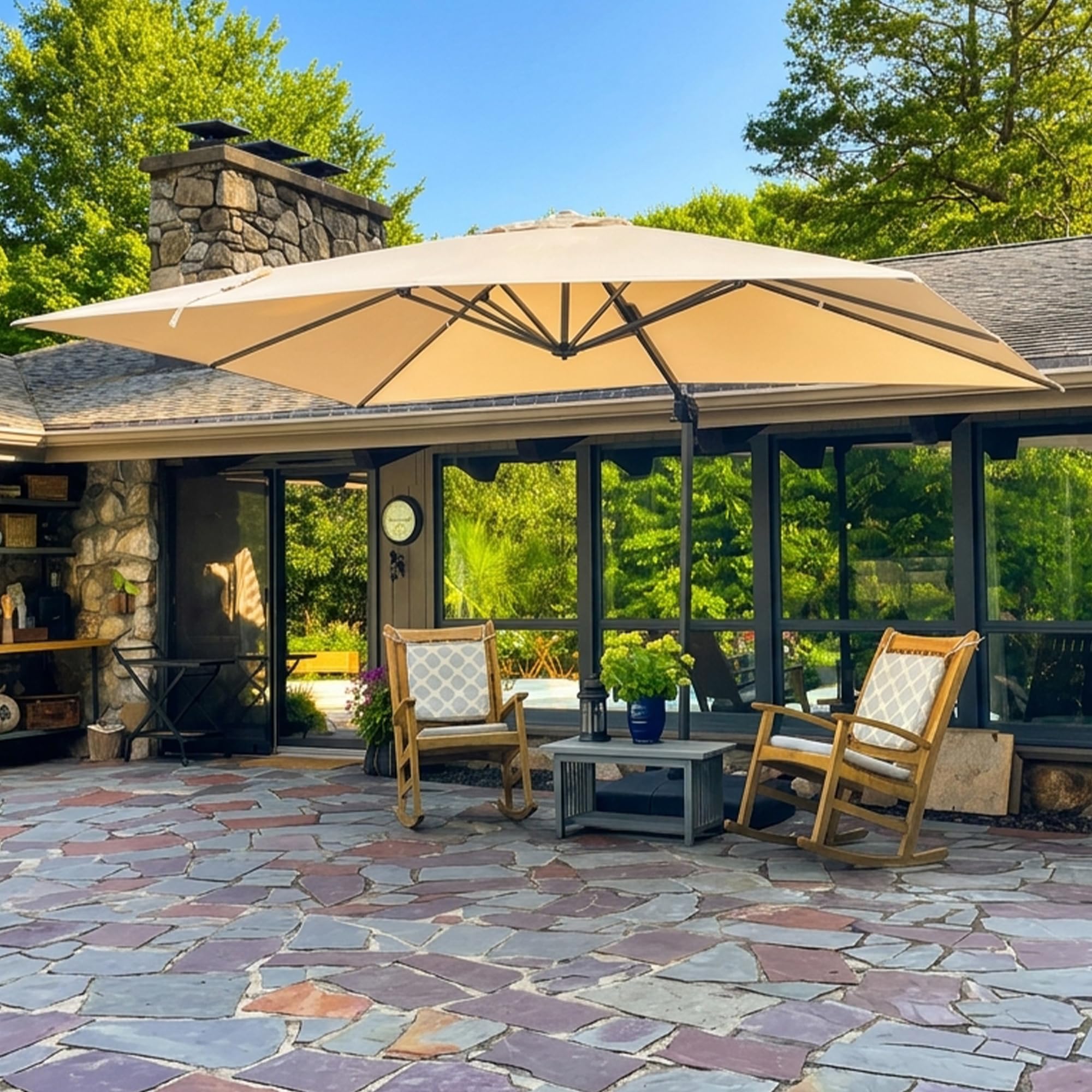 PURPLE LEAF Patio Umbrella with Base 10' x 13' Large Space for Pool Beige