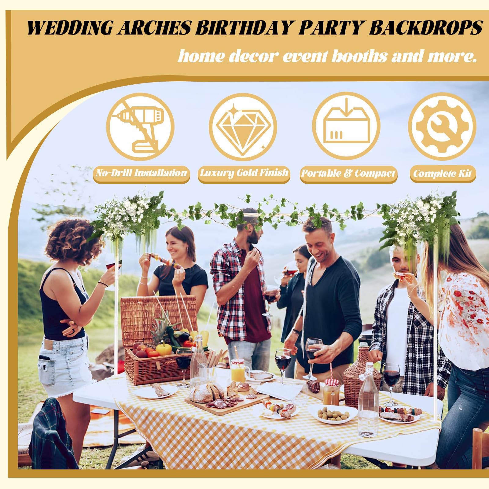 Arco de Mesa Ajustable, Soporte para Barra de Mesa con Abrazaderas Barra Decorativa para Mesa 150 a 220 cm Soporte de Arco de Globos para Bodas Decoración de Fiesta Cumpleaños