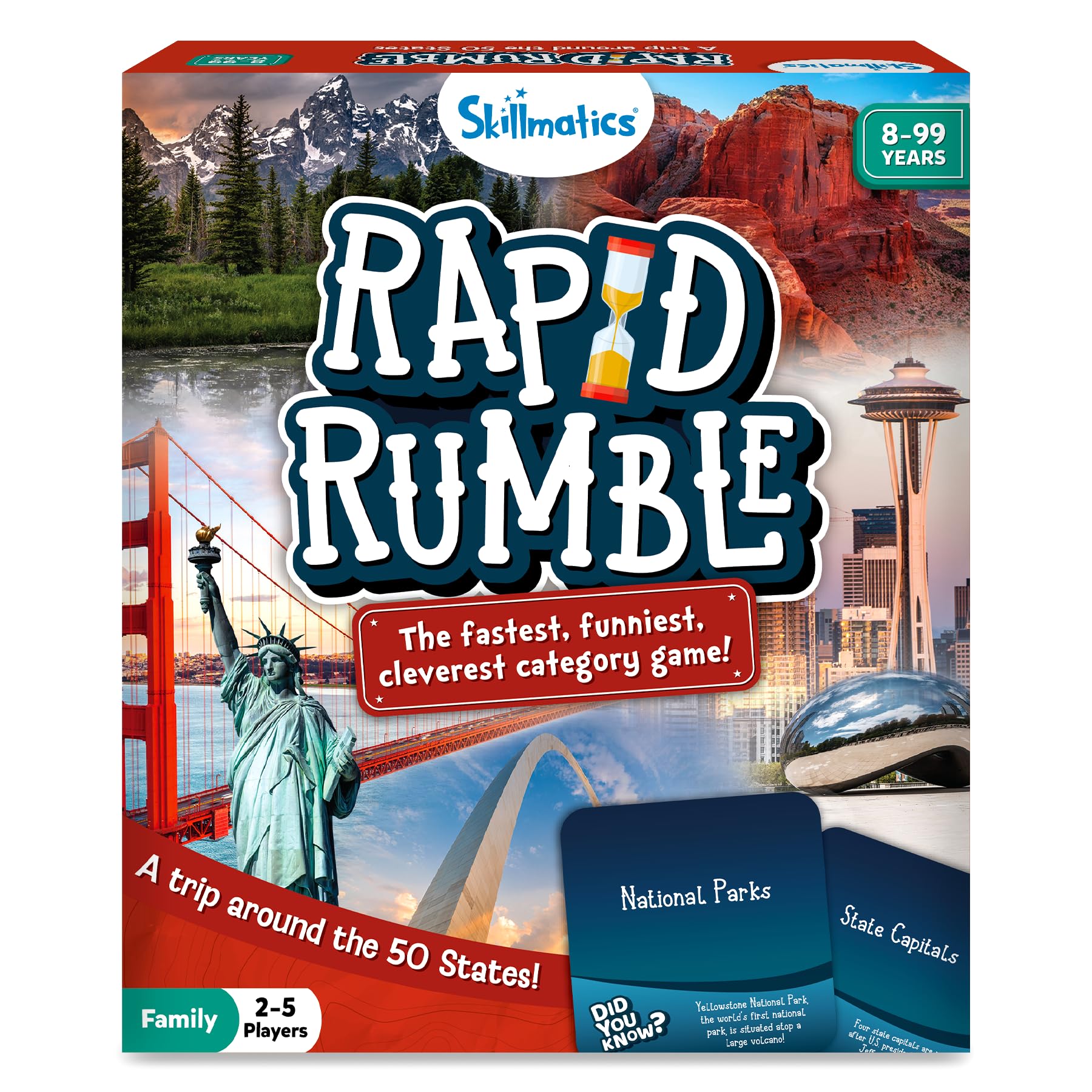 Skillmatics Rapid Rumble - A Trip Around The 50 States, Fast-Paced Board Game for Kids, Teens & Adults, Fun for Family Game Night & Educational Toy,