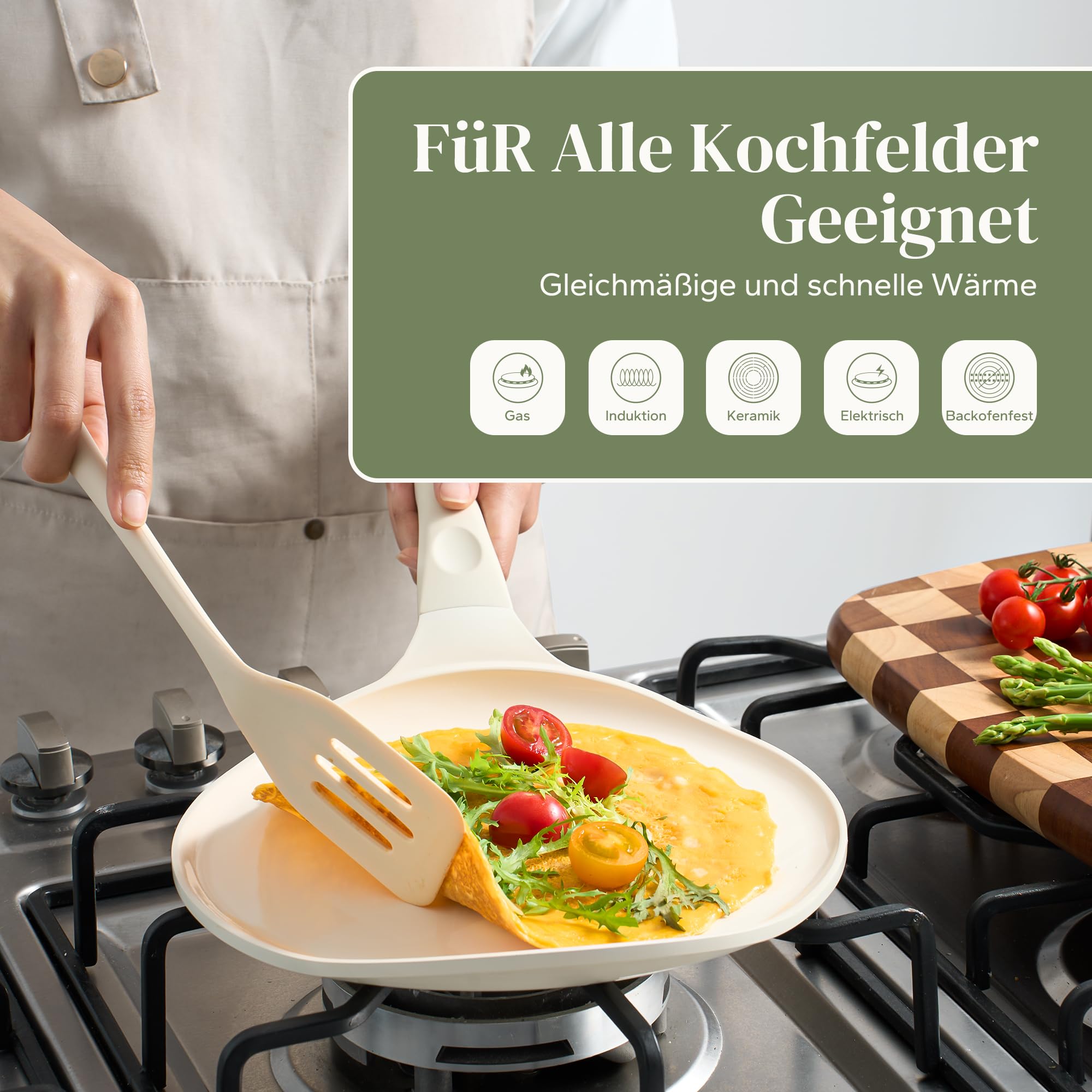 Redchef Padella per Crepes 30cm a Induzione, Rivestimento Antiaderente in Ceramica, Piatto per Frittelle, Omlette PTFE-libero, PFAS-libero, PFOA-libero, Resistente ai Graffi, Lavabile in Lavastoviglie