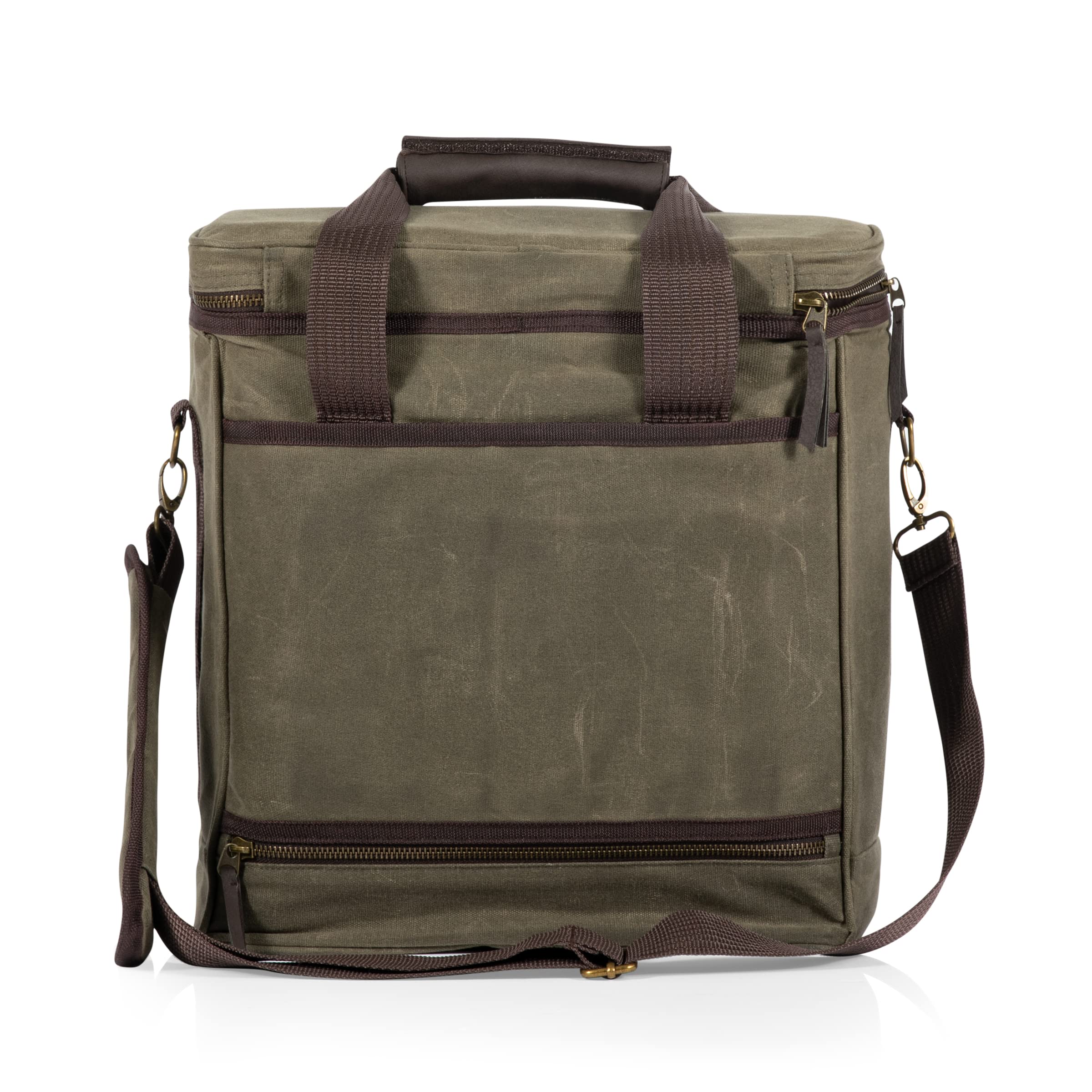 Legacy - a Picnic Time Brand - Bolsa de Vino aislada de Lona Encerada Envejecida para 6 Botellas, Bolsa de Vino Suave y Fresca, Bolsa de Picnic para Vino, (Verde Caqui)