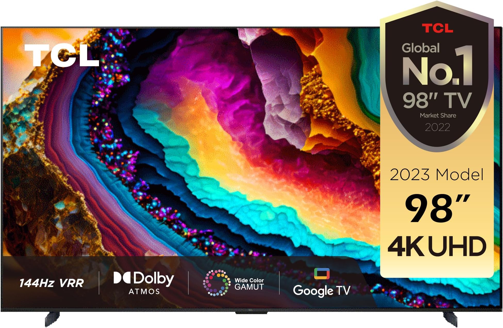 TCL 98 Inch 4K LED HDR 10+ UHD Google Smart TV Dolby Vision IQ 120Hz MEMC 144Hz VRR HDMI 2.1 - Game Master 2.0, Android TV U Dolby Vision IQ-Atmos, 98P745- (2023 Model)