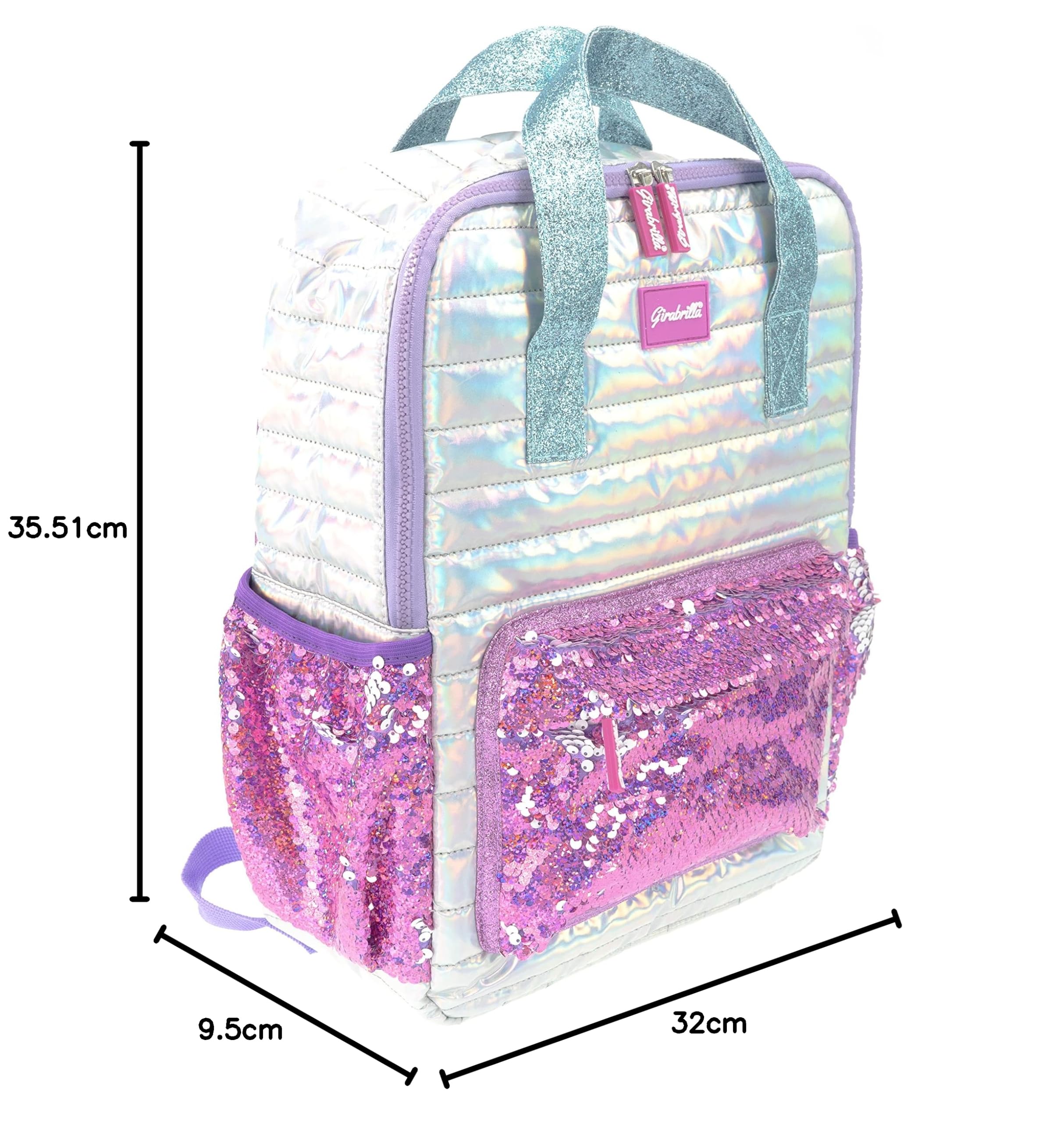 Girabrilla Nice Group Zaino da Scuola Puffer Glam per Bambine, con Tasche in Paillettes Reversibili e Colore Rosa
