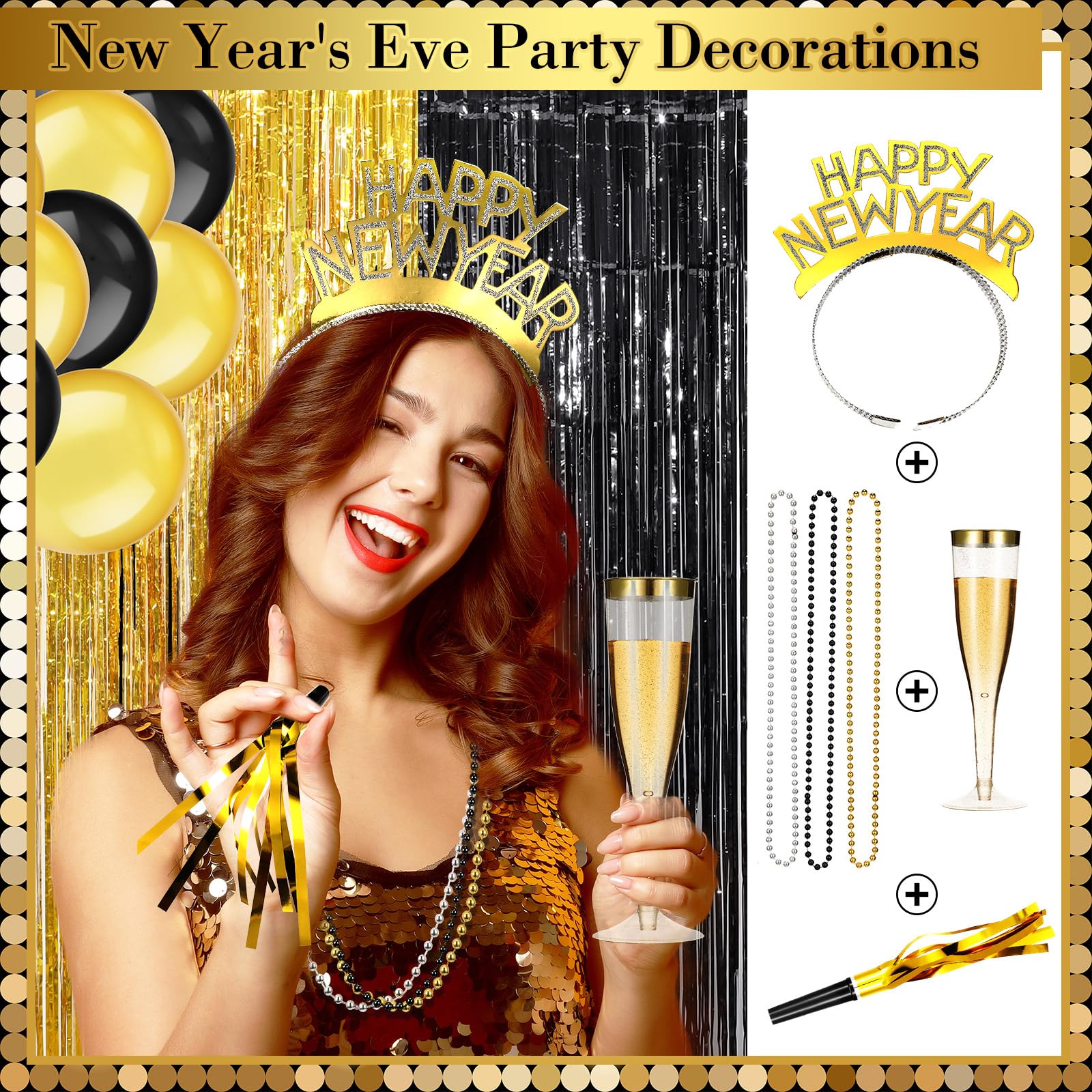 36 Pieces New Years Eve Party Supplies 2024,Happy New Year Headband Tiara, New Year Glasses 2024