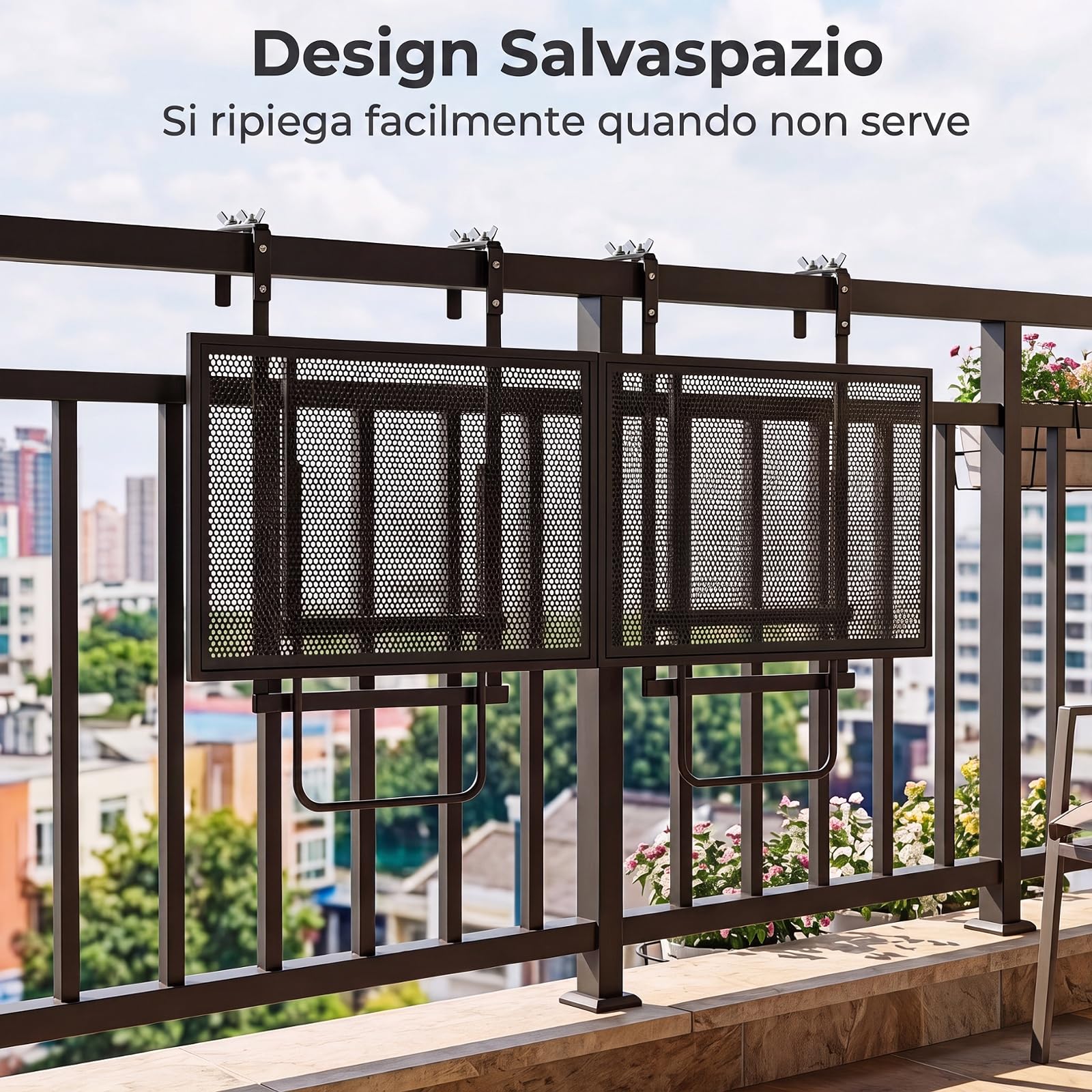 COSTWAY Set di 2 Tavolini Pieghevole da Balcone, 121 x 41 x 60-80 cm | Tavolino da Appendere per Ringhiera con Piano d'Appoggio Ampio, 5 Posizioni Altezza Regolabili, Tavolo Richiudibile
