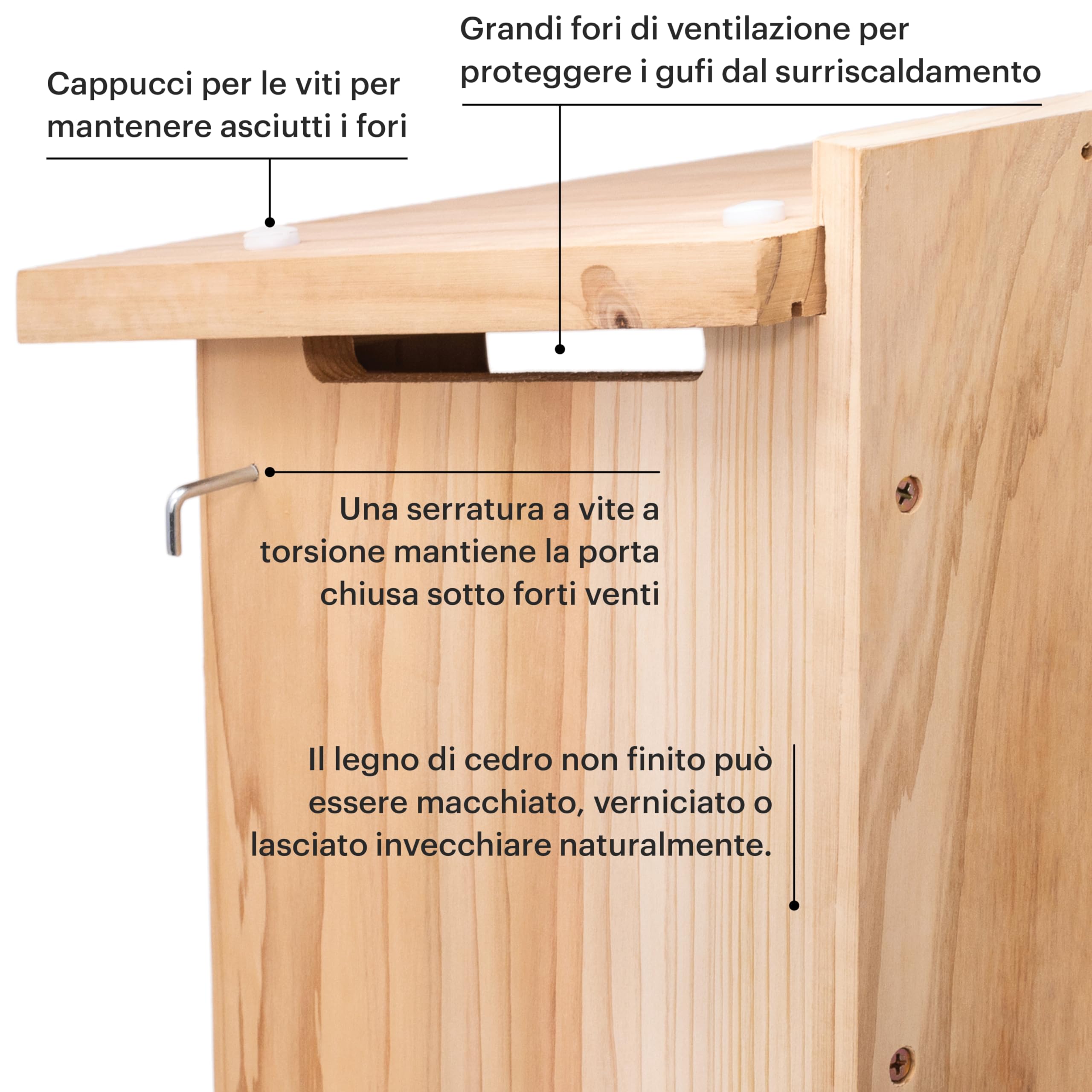 WHITEHORSE Grande Casetta per Gufi - Legno di Cedro Premium - Design Impermeabile - 41 x 30 x 28 cm - Una Casa di Nidificazione per Diversi Specie di Gufi Europei