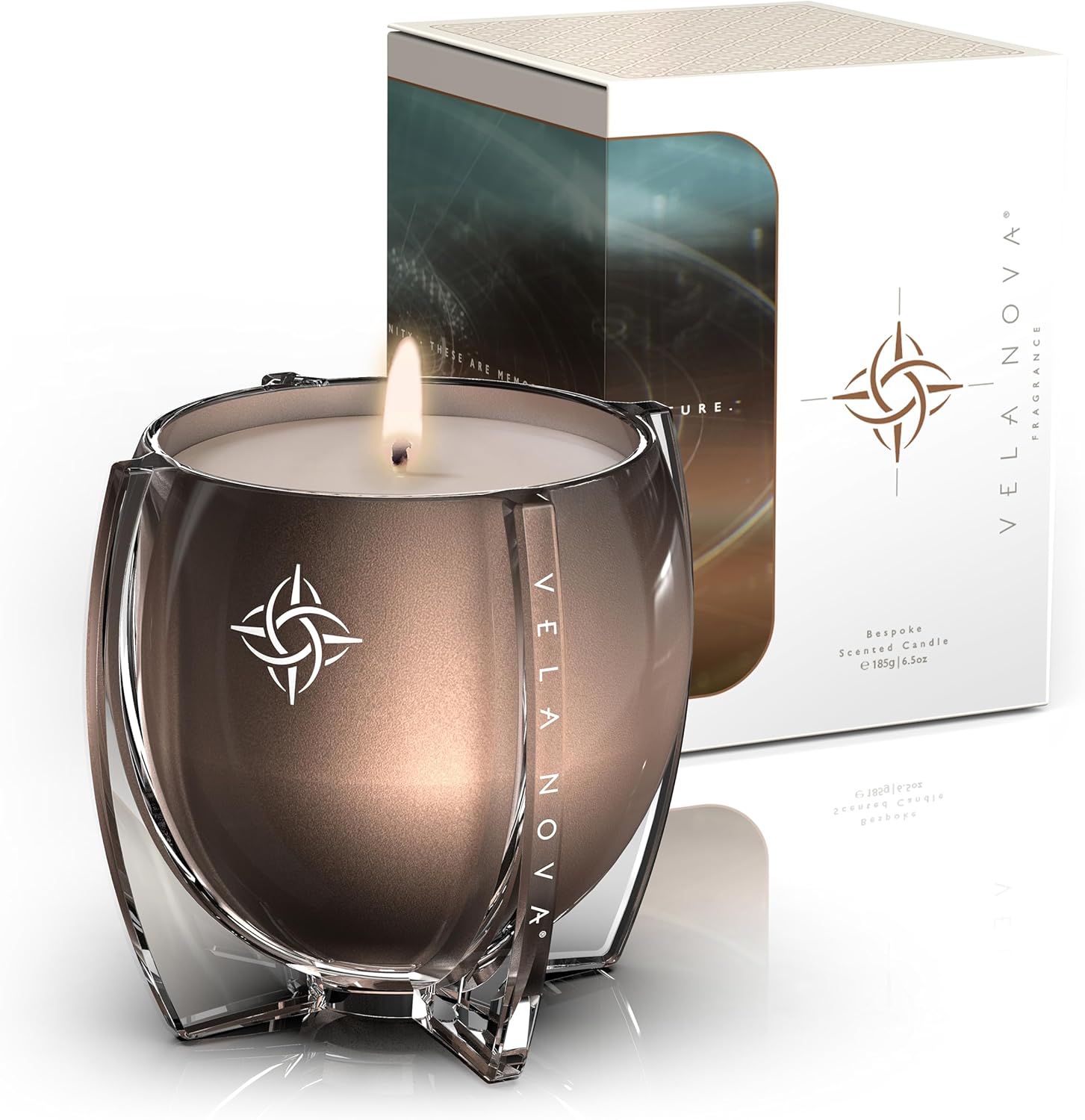 Luxury Scented Candle by VELA NOVA – Made in America | Reawakening: Platinum Mist in Quiet Transformation | Sculptural Glass Vessel | Up to 50 Hours Clean Burn