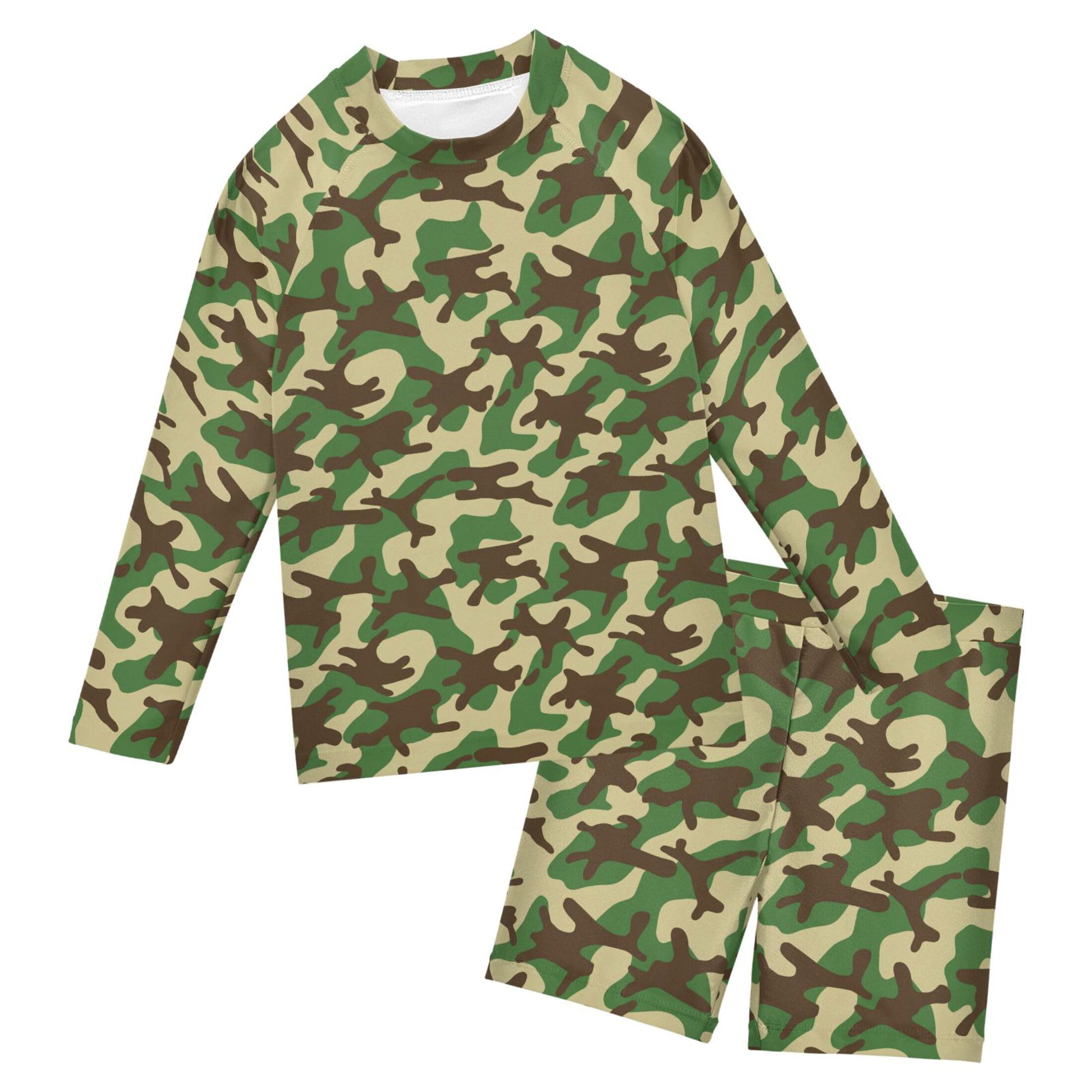 Green Camouflage Toddlers and Baby Boys' Swimsuit Trunk and Rashguard Set B0405015