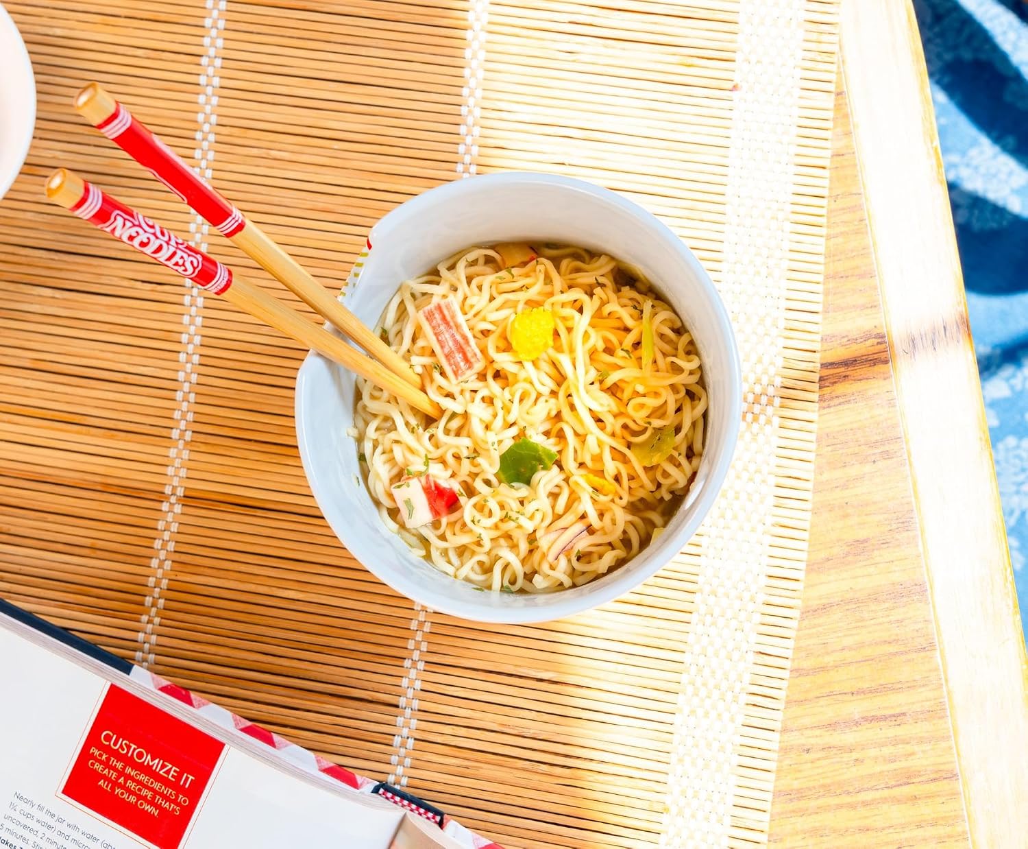 Silver Buffalo Nissin Classic Cup Noodles Logo Much More than a Soup Ceramic Ramen Noodle Rice Bowl with Chopsticks, Microwave Safe, 20 Ounces