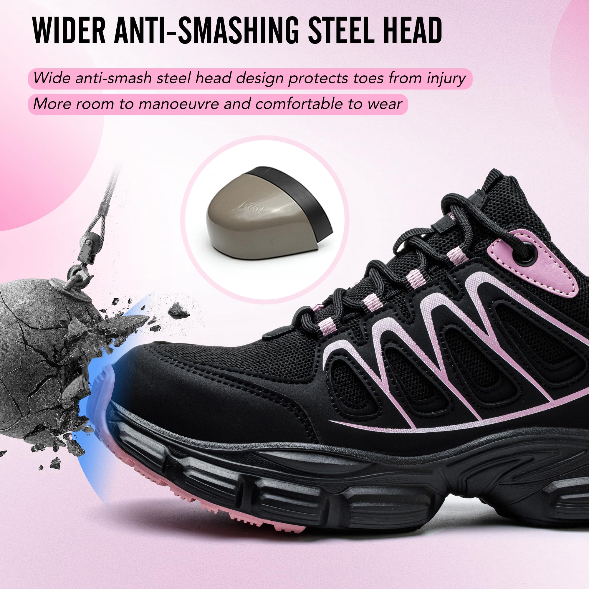 Scarpe da ginnastica antinfortunistiche da donna con puntale in acciaio, scarpe antinfortunistiche da lavoro, leggere, traspiranti, industriali, antiscivolo, a prova di foratura