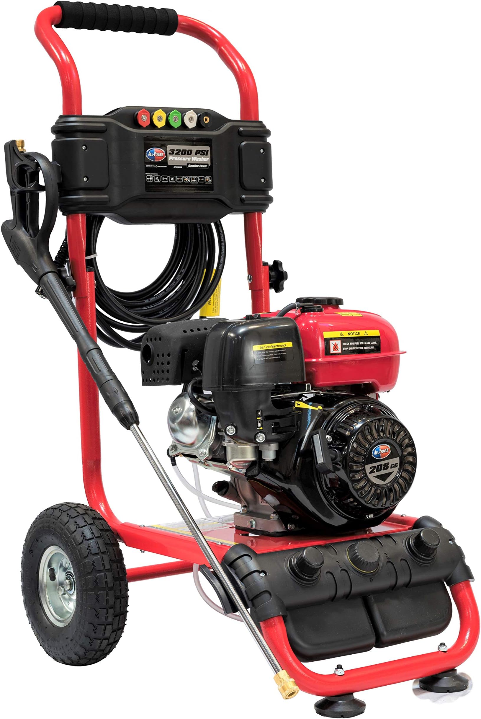 All Power America APW5119 3200 PSI 2.6 GPM Gas Pressure Washer, 30 ft High Hose, Black/Red