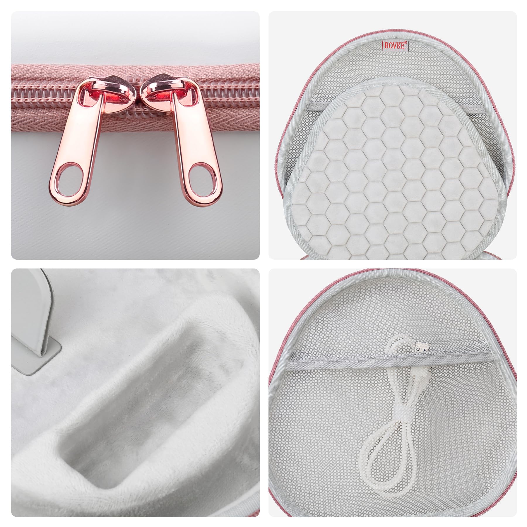 BOVKE Custodia con Modalità standby per Apple AirPods Max 2 / Max Cuffie Wireless over-ear, Custodia da Viaggio Protettiva Portatile AirPods Max 2 / Max, Tasca in rete per Accessori, Bianco Oro Rosa
