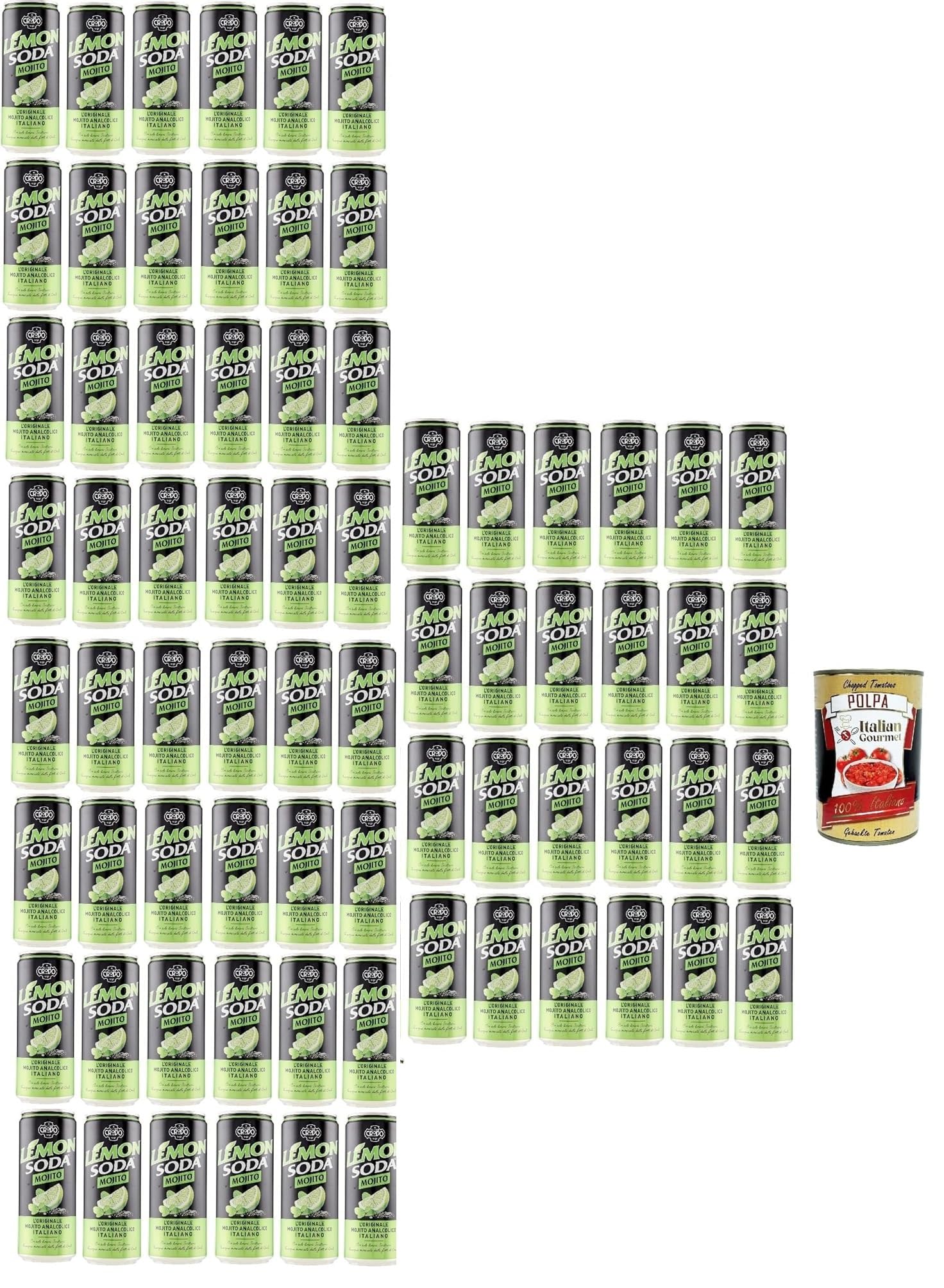 LemonSoda Mojito de Crodo, jus de citron vert du sud de l'Italie, rafraîchissant et fruité, peut 72x 330 ml + Italian Gourmet polpa 400g