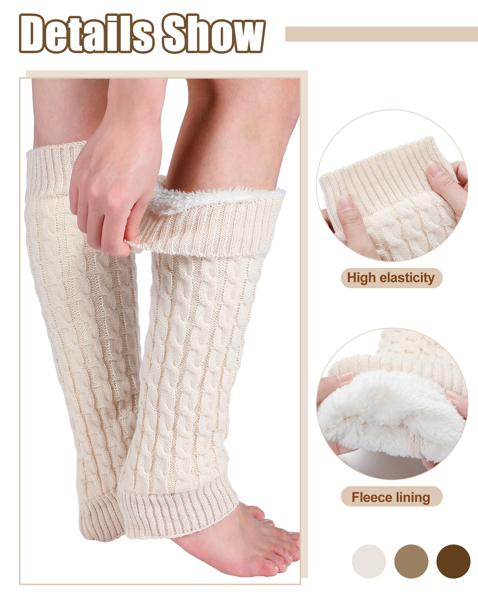 Chuarry 3 pares de calentadores de piernas con forro polar para mujer, calentadores de piernas para patinaje, calcetines largos para mujer, patinaje, uso diario