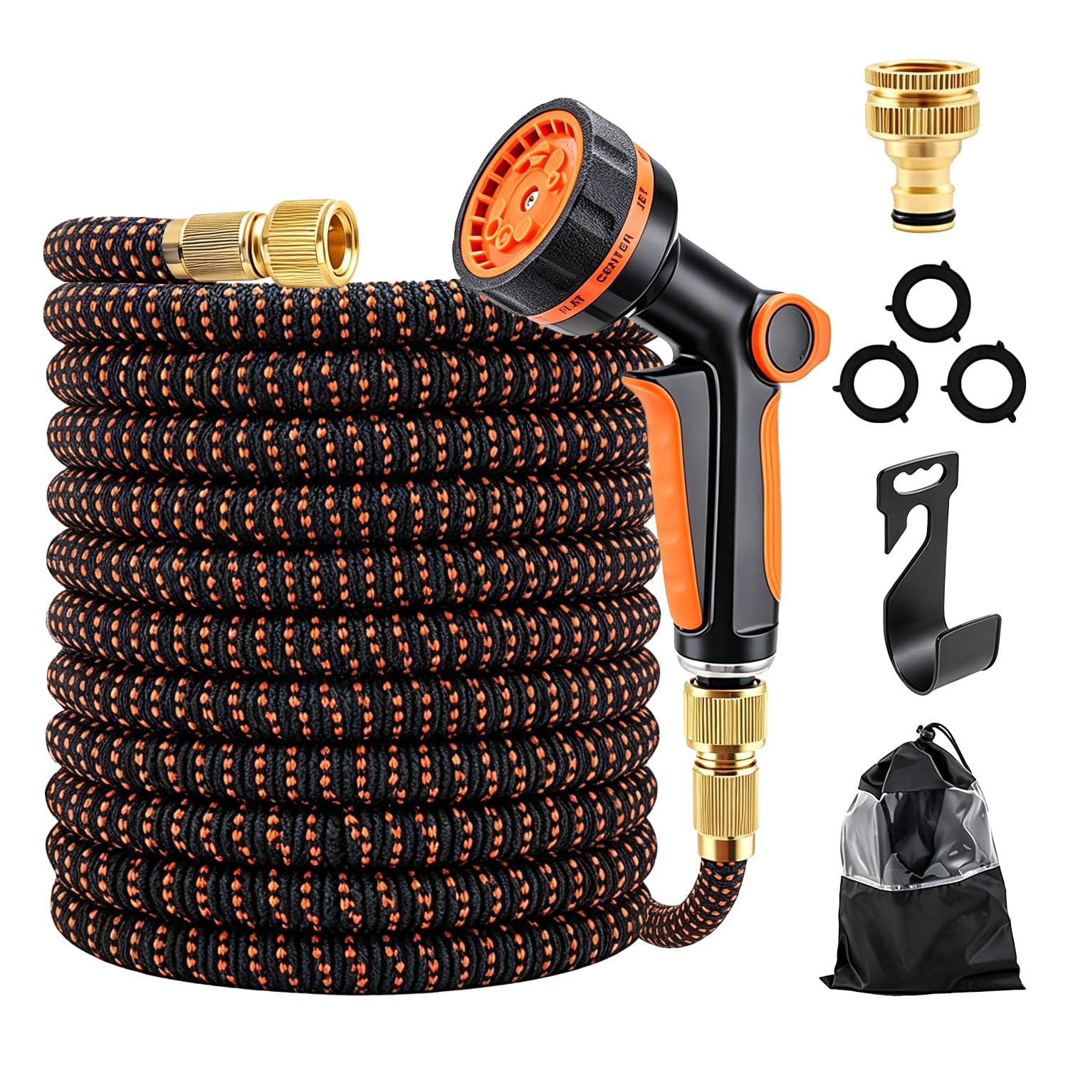 Expandable Garden Hose Pipe 15m/50ft with 10 Function Nozzle - No Leak Heavy Duty Flexible Water Hose with TPE Core & Oxford Cover for Car Wash & Gardening