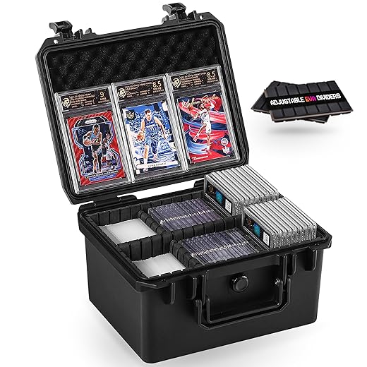 Card Case for Sport Cards Storage, Graded Trading Card Storage Box for 3" x 4" 35pt Rigid Card Sleeve, Waterproof Card Organizer Box with 6 Dividers for BCW MTG TCG Zion Card(Hold 250+ Toploaders)