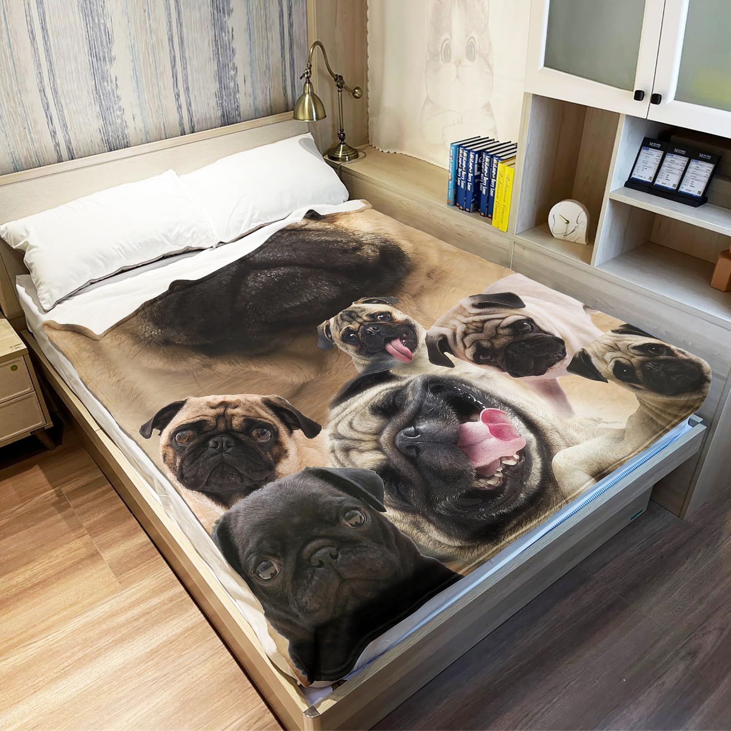 YISUMEI Decke 150x200 cm Kuscheldecken Sanft Flanell Weich Fleecedecke Bettüberwurf Komfortabler Mops Hund