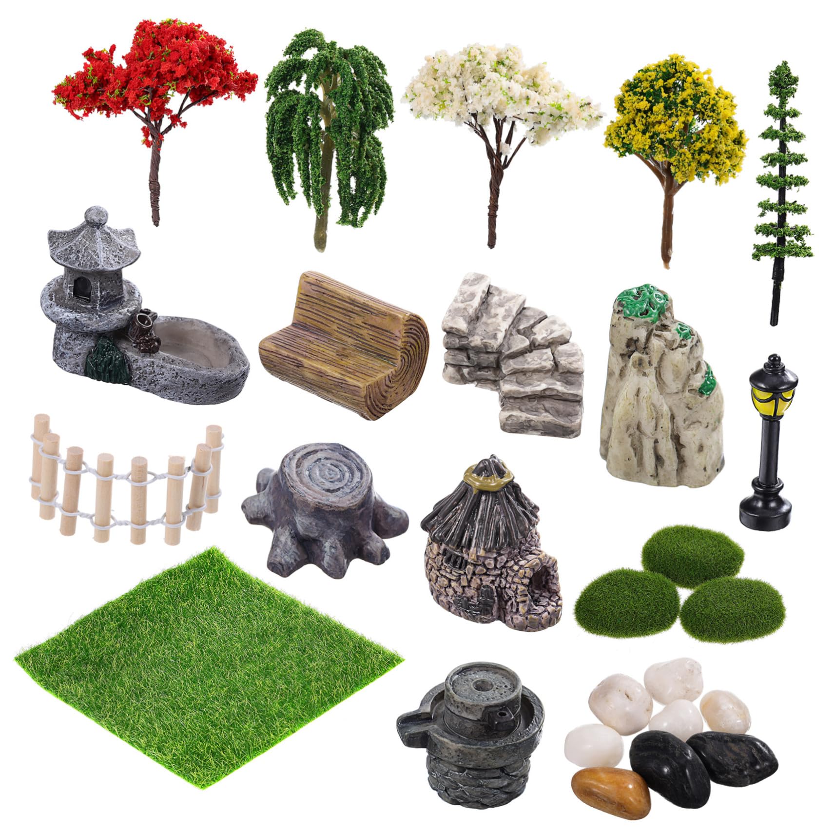BESPORTBLE 4zestawy Miniaturowych Akcesoriów Do Ogrodu Wrzośca Elementów Plastikowe Dekoracje Do Terrarium Miniaturowe Drzewka i Kamienie Urokliwych Krajobrazów