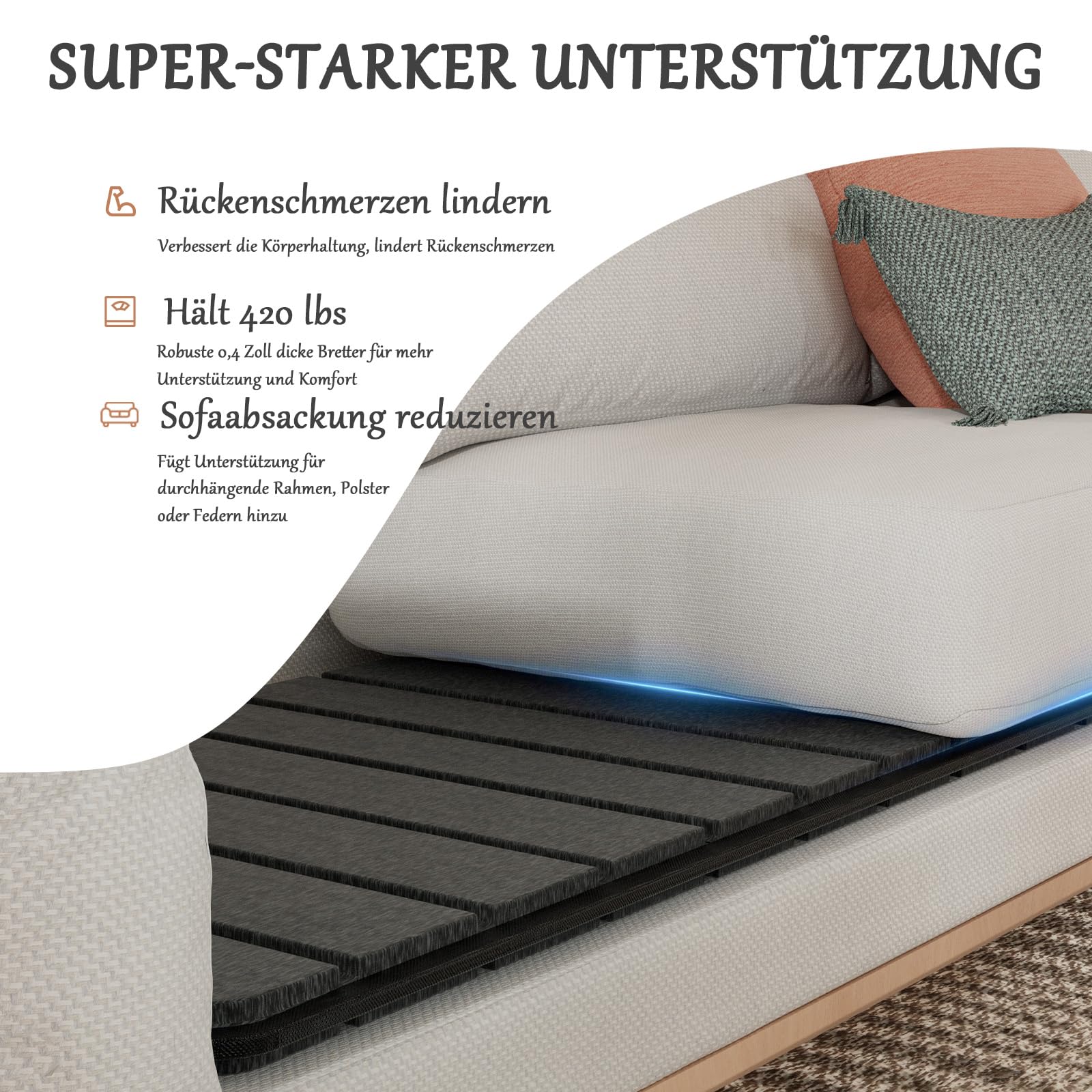 Bardzo wytrzymała płyta podpierająca sofę (60 x 205 cm), bardzo gruba płyta z litego drewna do natychmiastowej naprawy zwisających powierzchni do siedzenia, przedłuża żywotność sofy