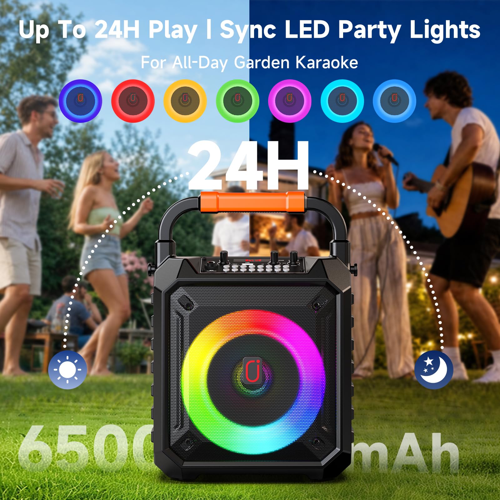 HWWR Macchina per karaoke, 2 microfoni, altoparlante portatile Bluetooth per karaoke con luci DJ, per feste e all'aperto, microfono wireless per karaoke per adulti e bambini, sistema PA karaoke