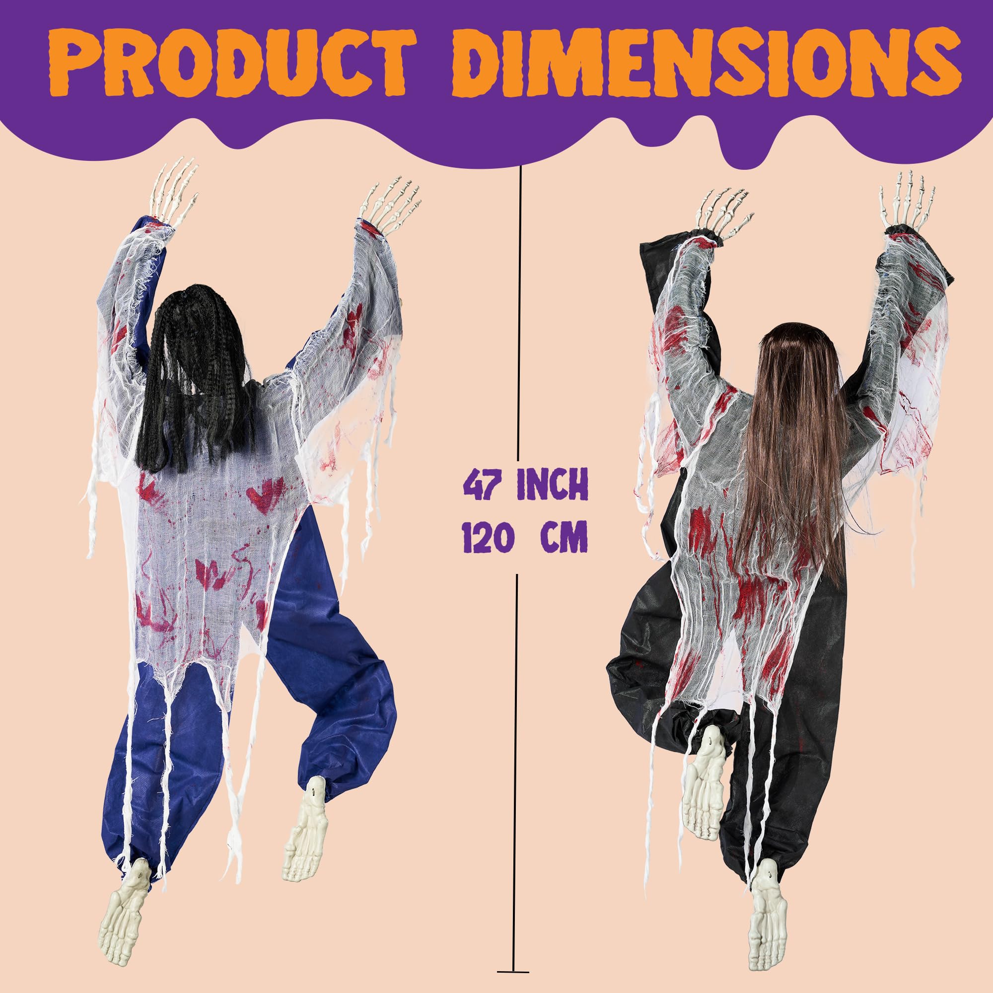 JOYIN Decorazione da parete con zombi rampicanti di Halloween, 119,4 cm, 2 pezzi, non morti zombi di Halloween, decorazione da parete per Halloween, cortile, patio, decorazione da parete per feste