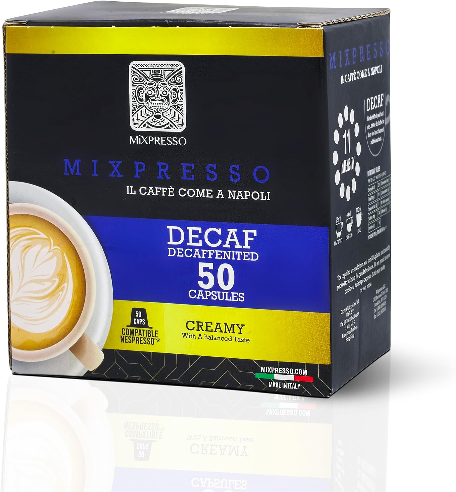 Coffee Decaf Espresso Capsules Compatible With Nespresso Original Brewers, Single Cup Coffee Pods 100% from Italy, Dark Roast 80% Arabica Espresso Decaf, 50 Count Coffee Capsule Intensity