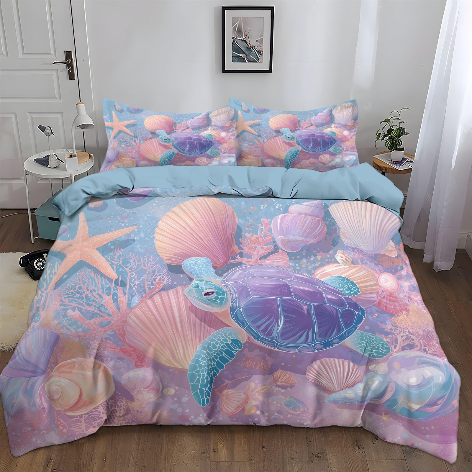 Housse de couette 200x200 anti-glisse avec zip et microfibre douce motifs marins pour enfant