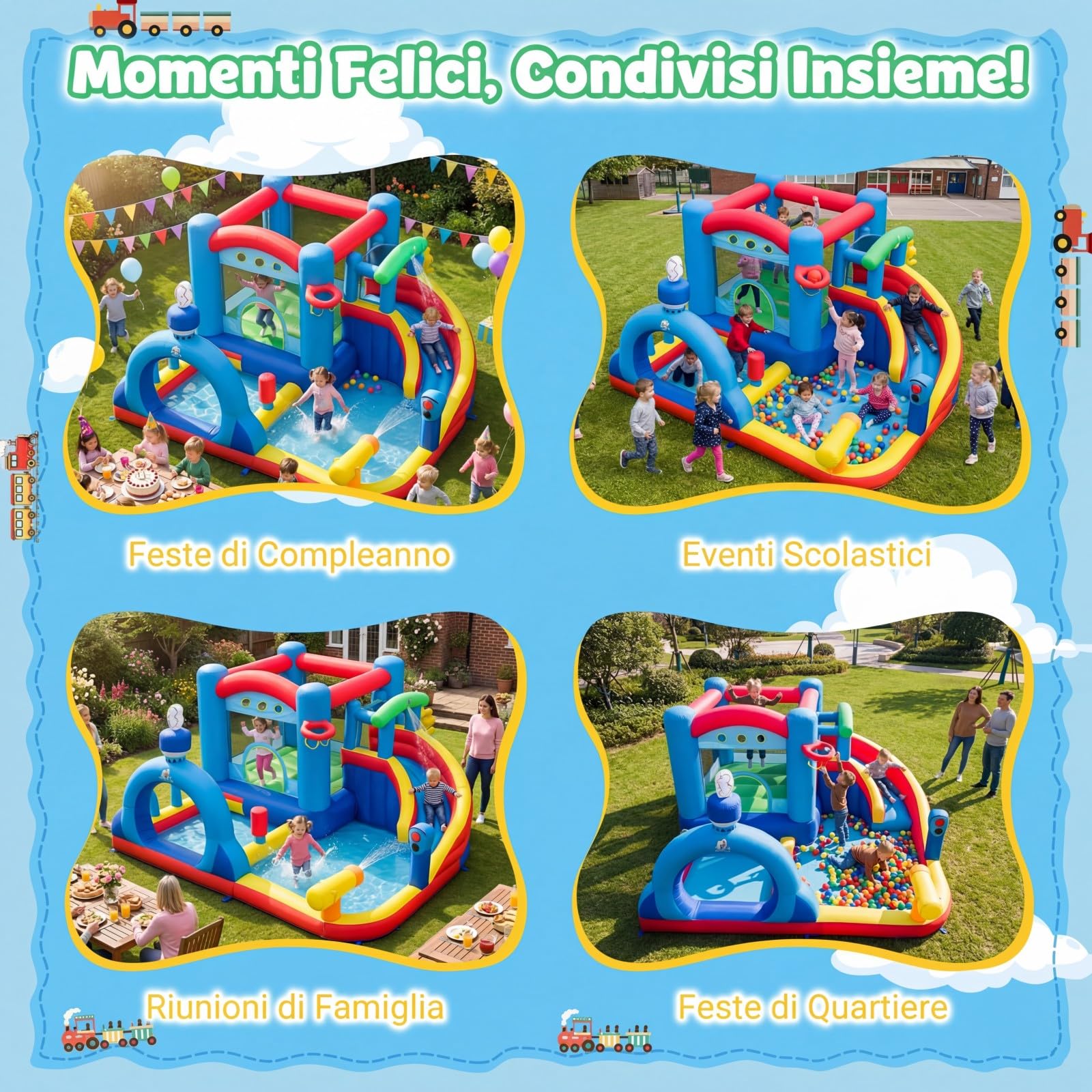 COSTWAY Castello Gonfiabile per Bambini, Casa Gonfiabile con Piscina, Cannone d'Acqua, Gioco con Anelli, Gioco a Bersaglio e Parete d'Arrampicata, Parco Acquatico da 3-12 Anni per Esterno